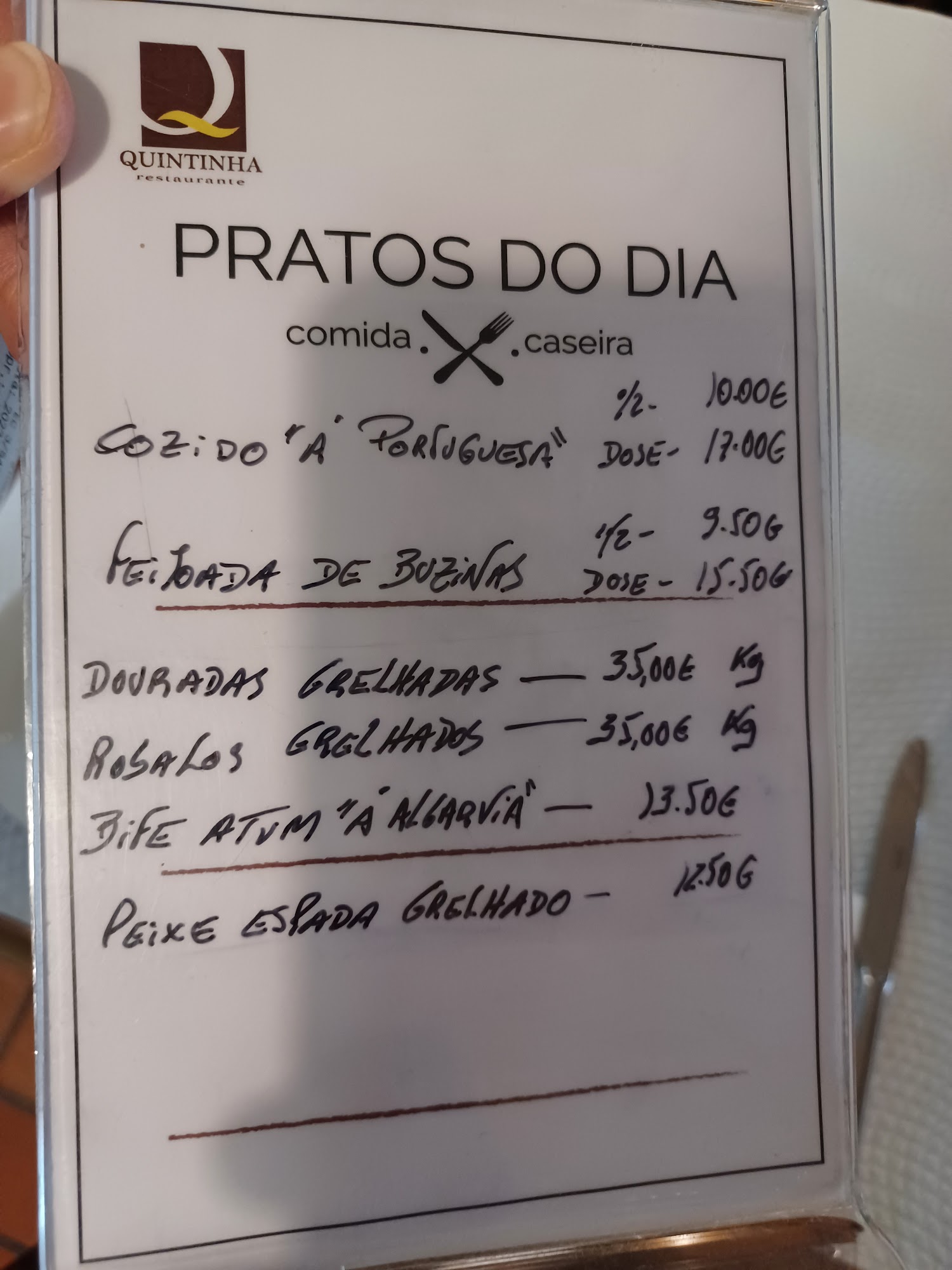 Quintinha Menu