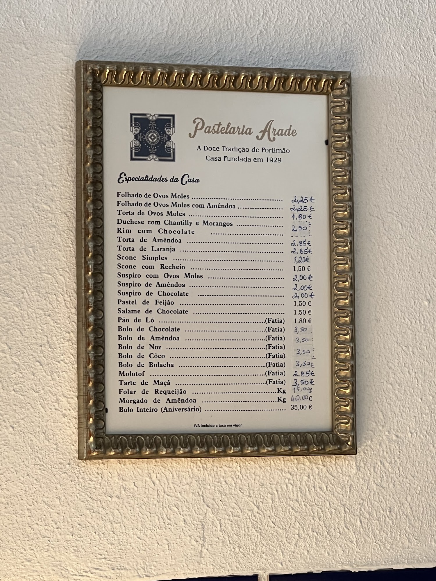 Pastelaria Arade Menu