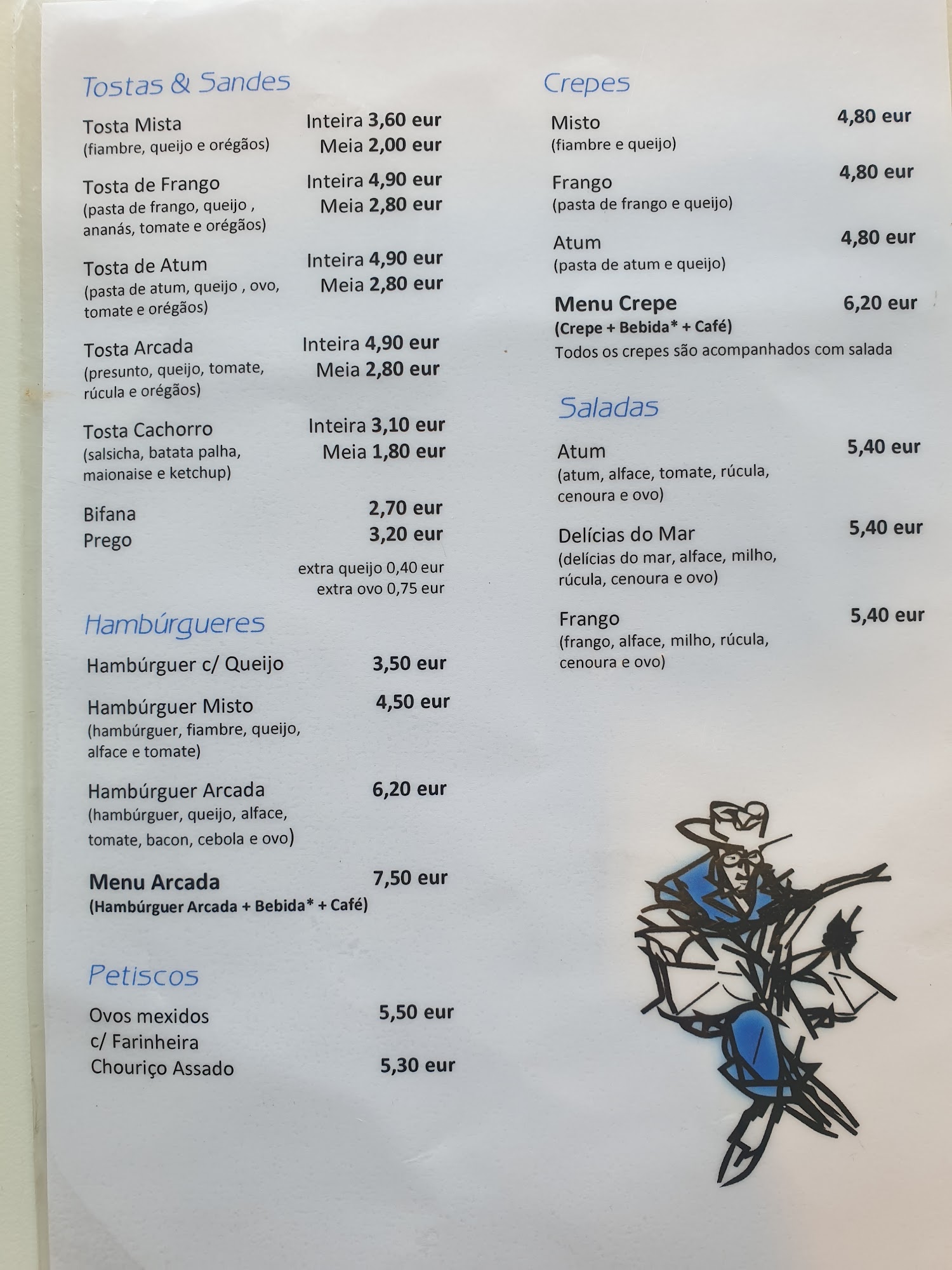 Arcada dos poetas Porto Salvo Menu