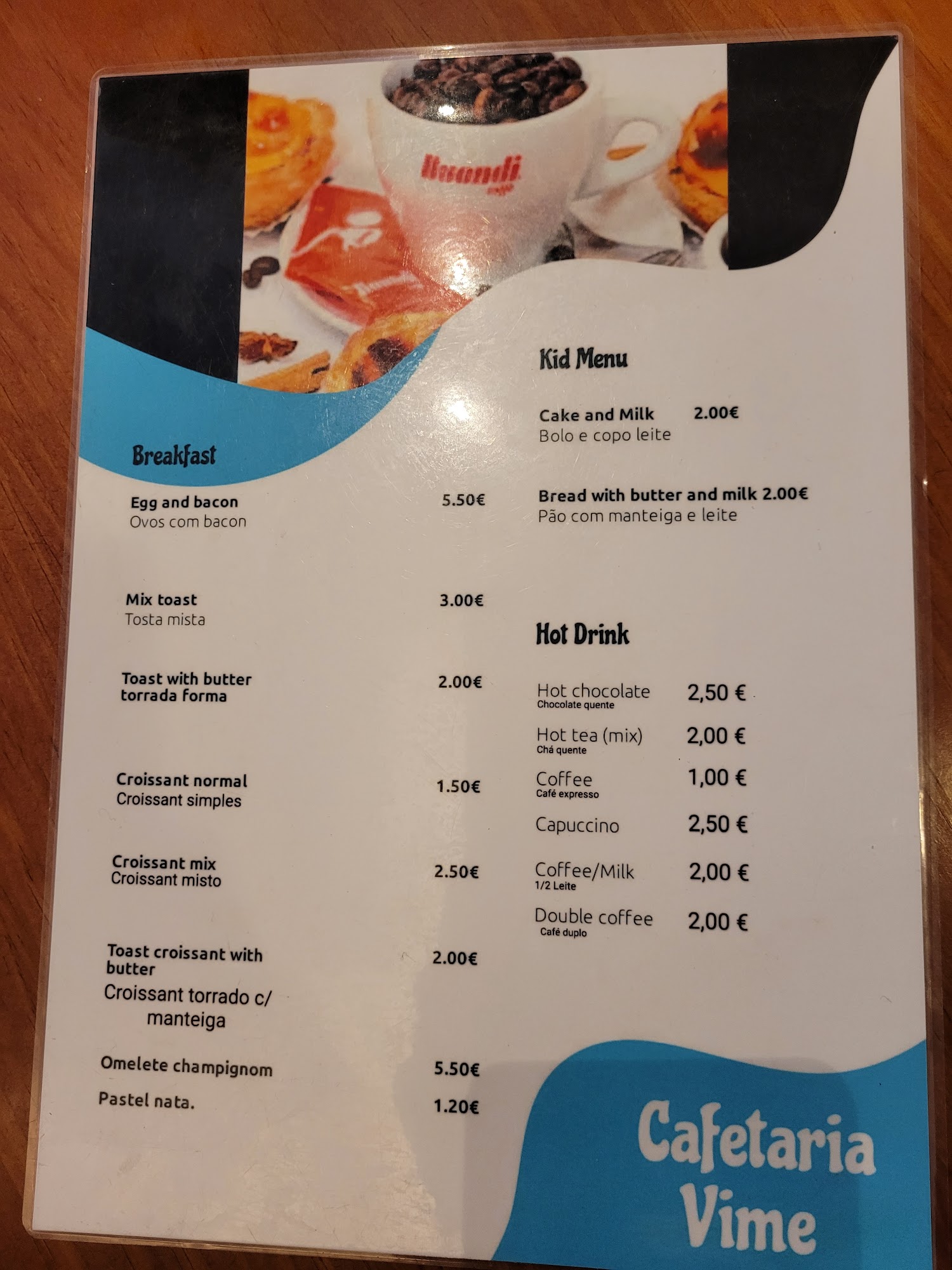 Restaurante vime Menu