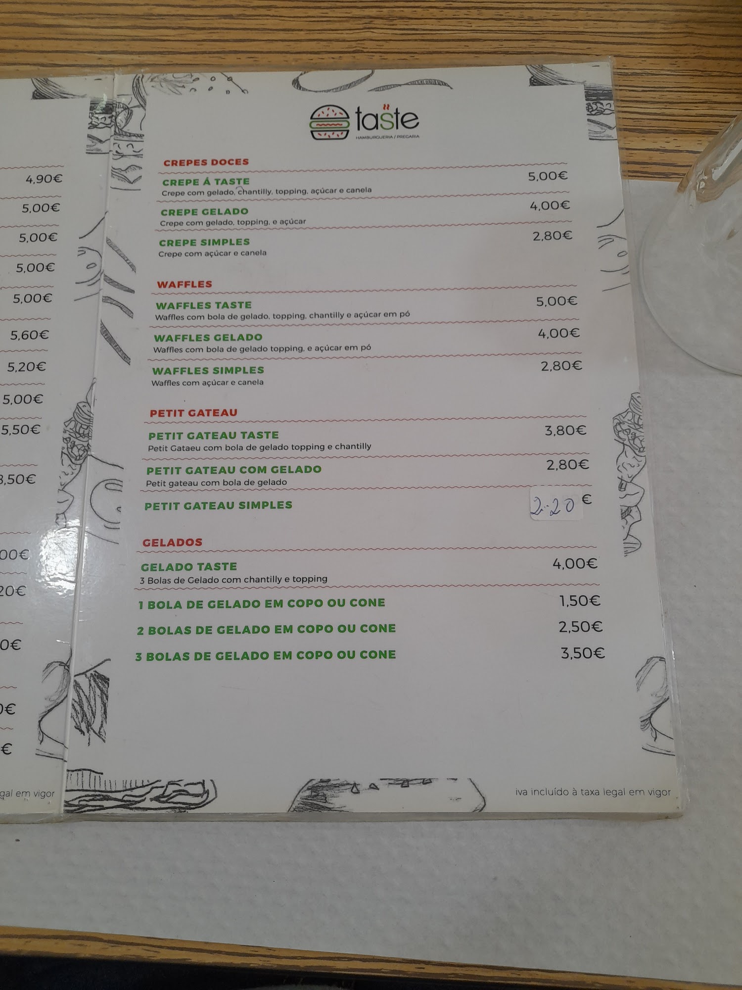 Taste Burguer Café Menu