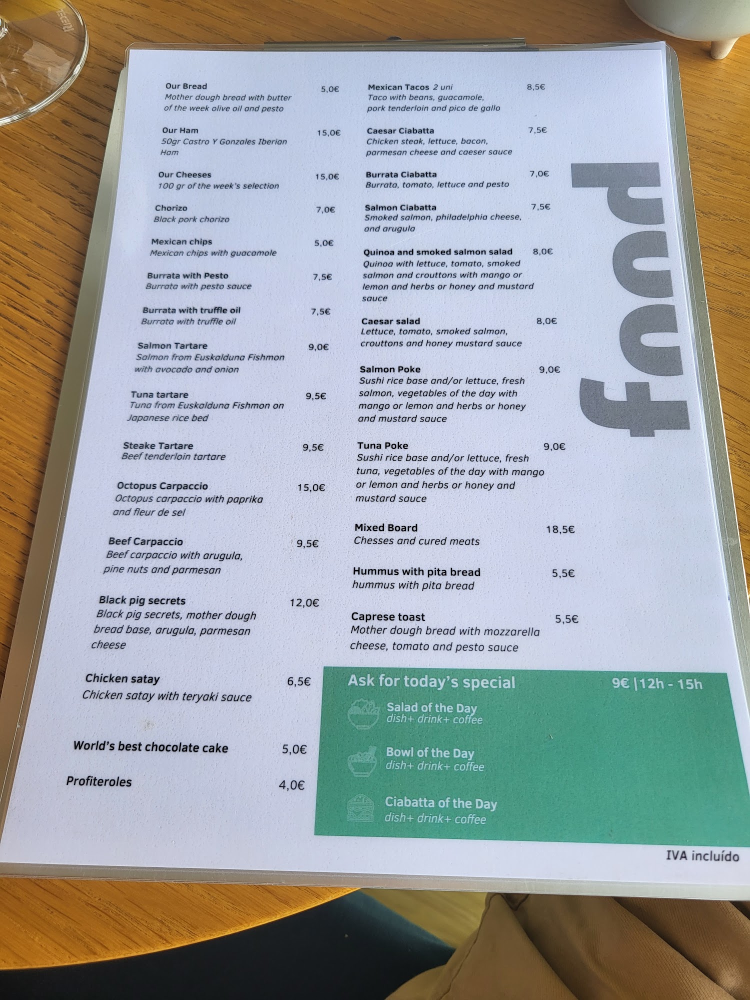 Botella - Food & Wine Menu