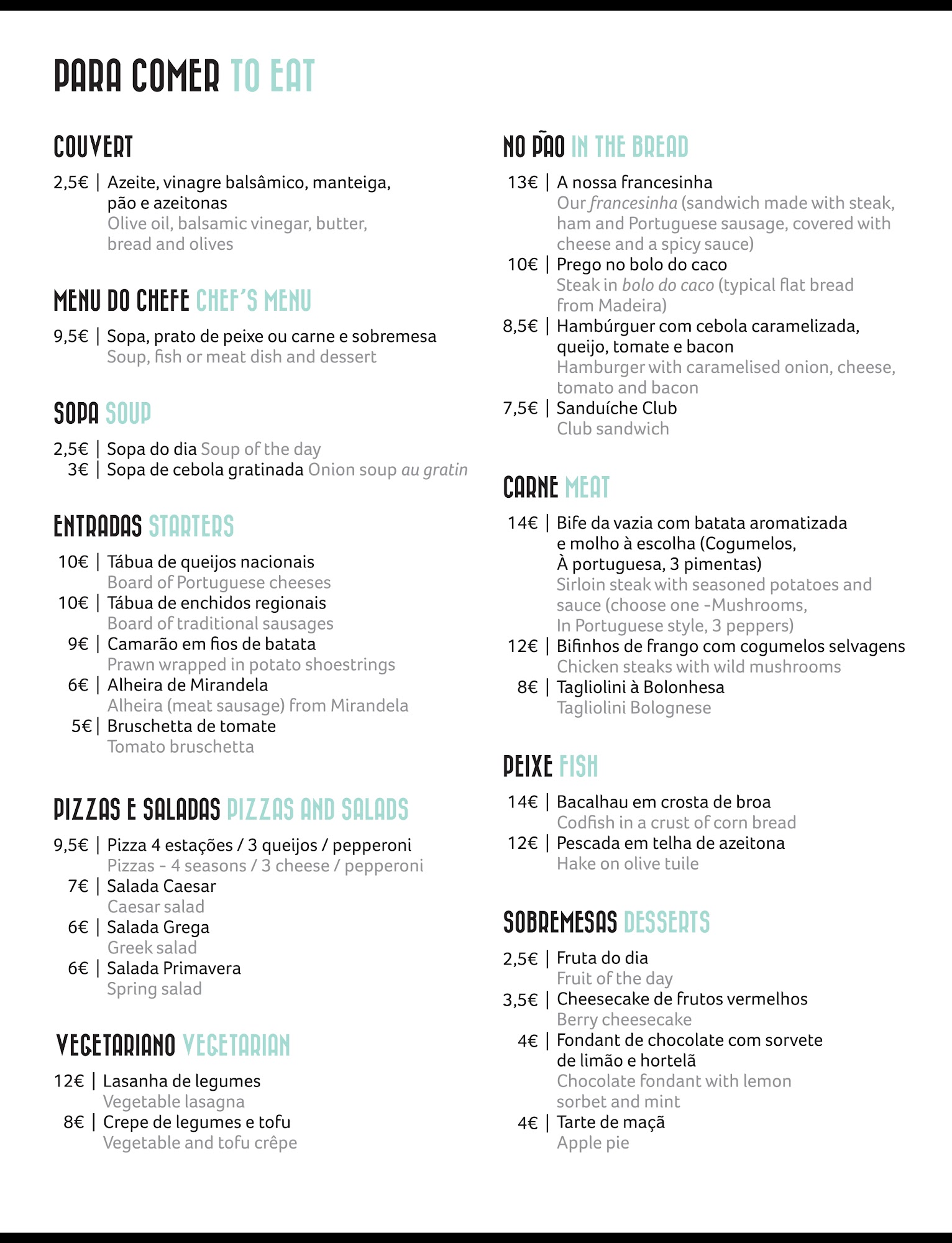 Restaurante Pimenta Preta Menu