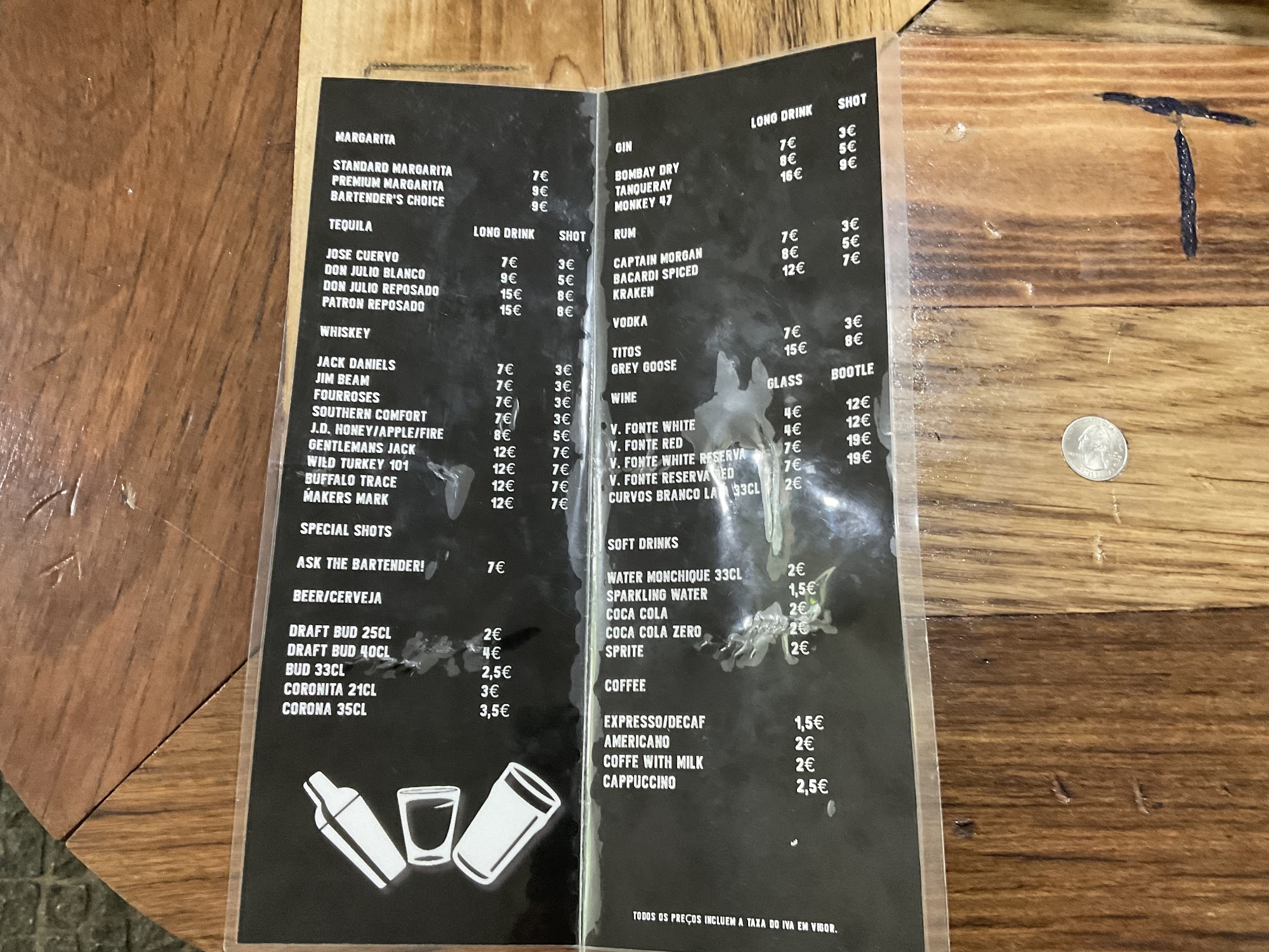 Yellow Rose Bar Menu
