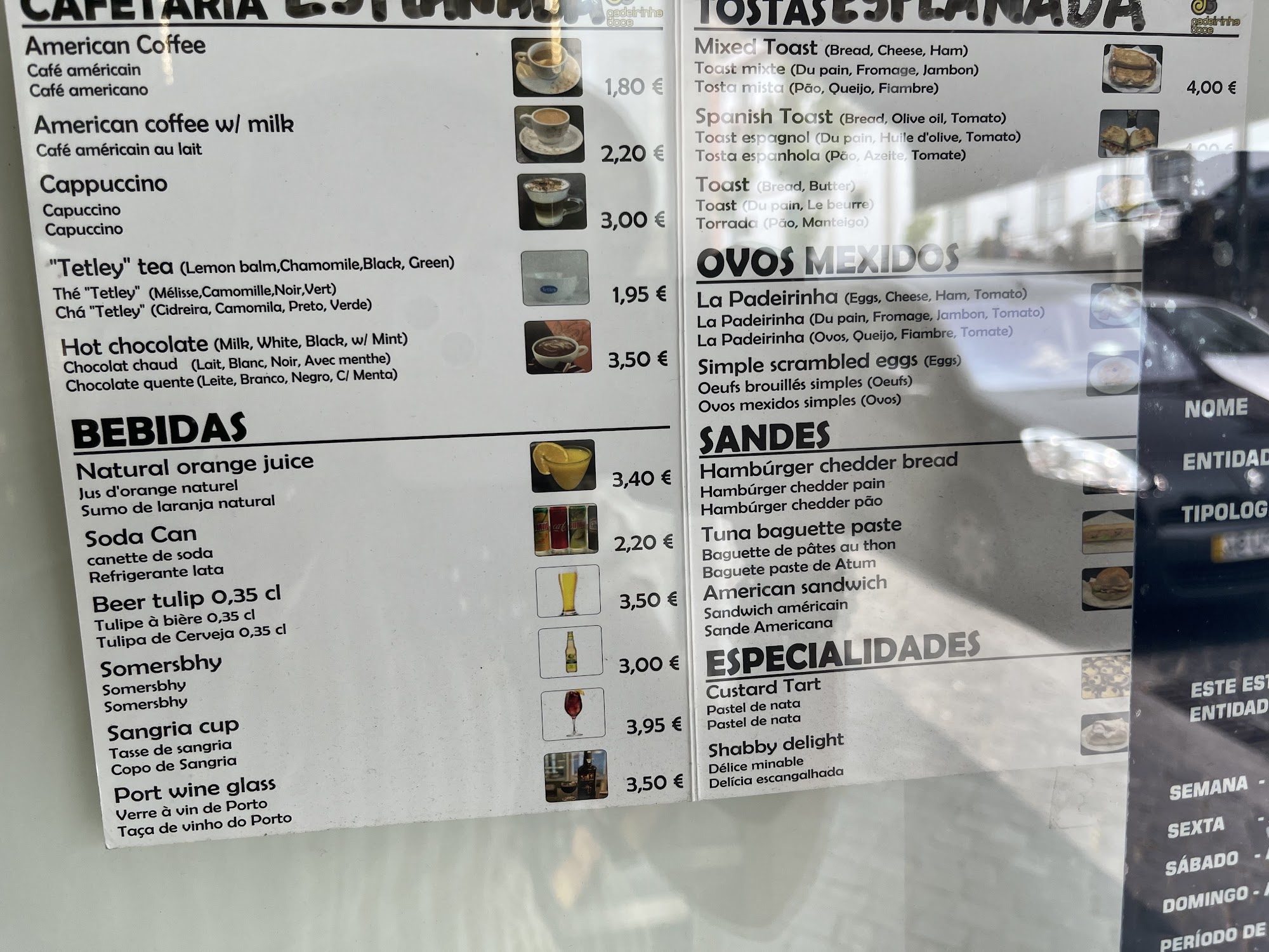 Padeirinha Doce Menu