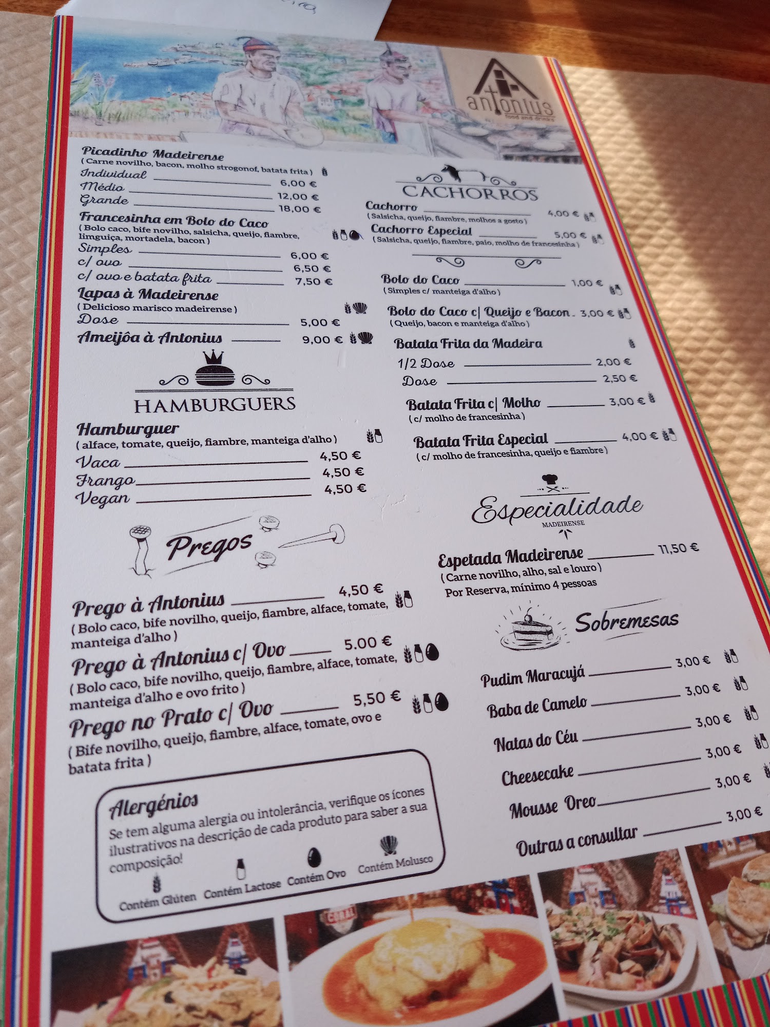 Antonius food & drinks Menu