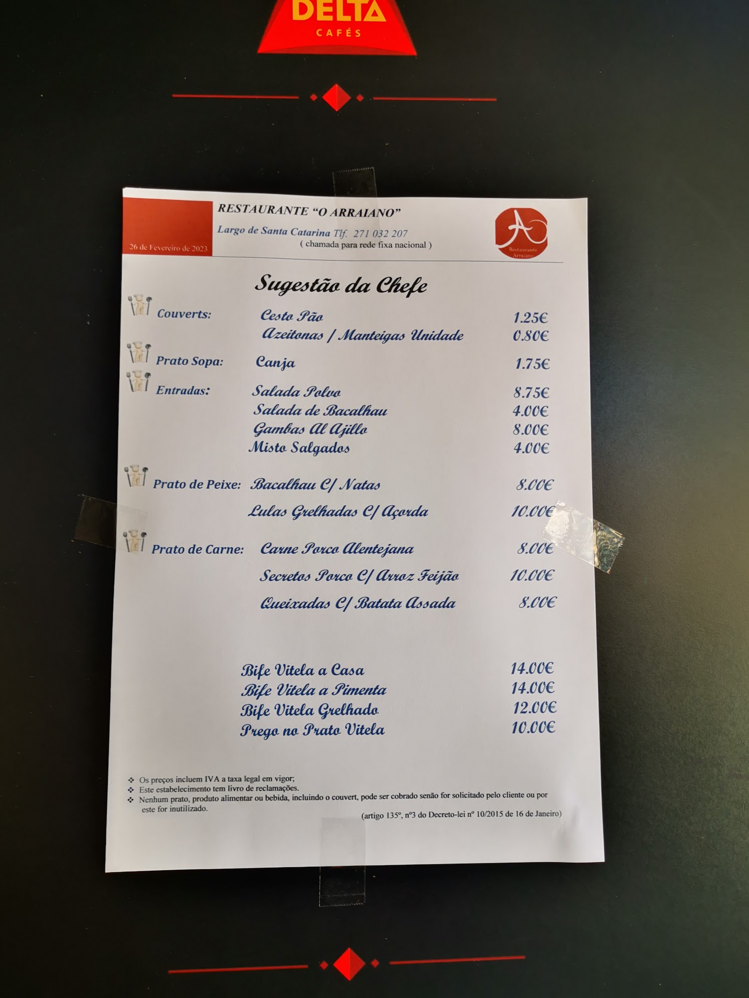 Restaurante Arraiano Menu