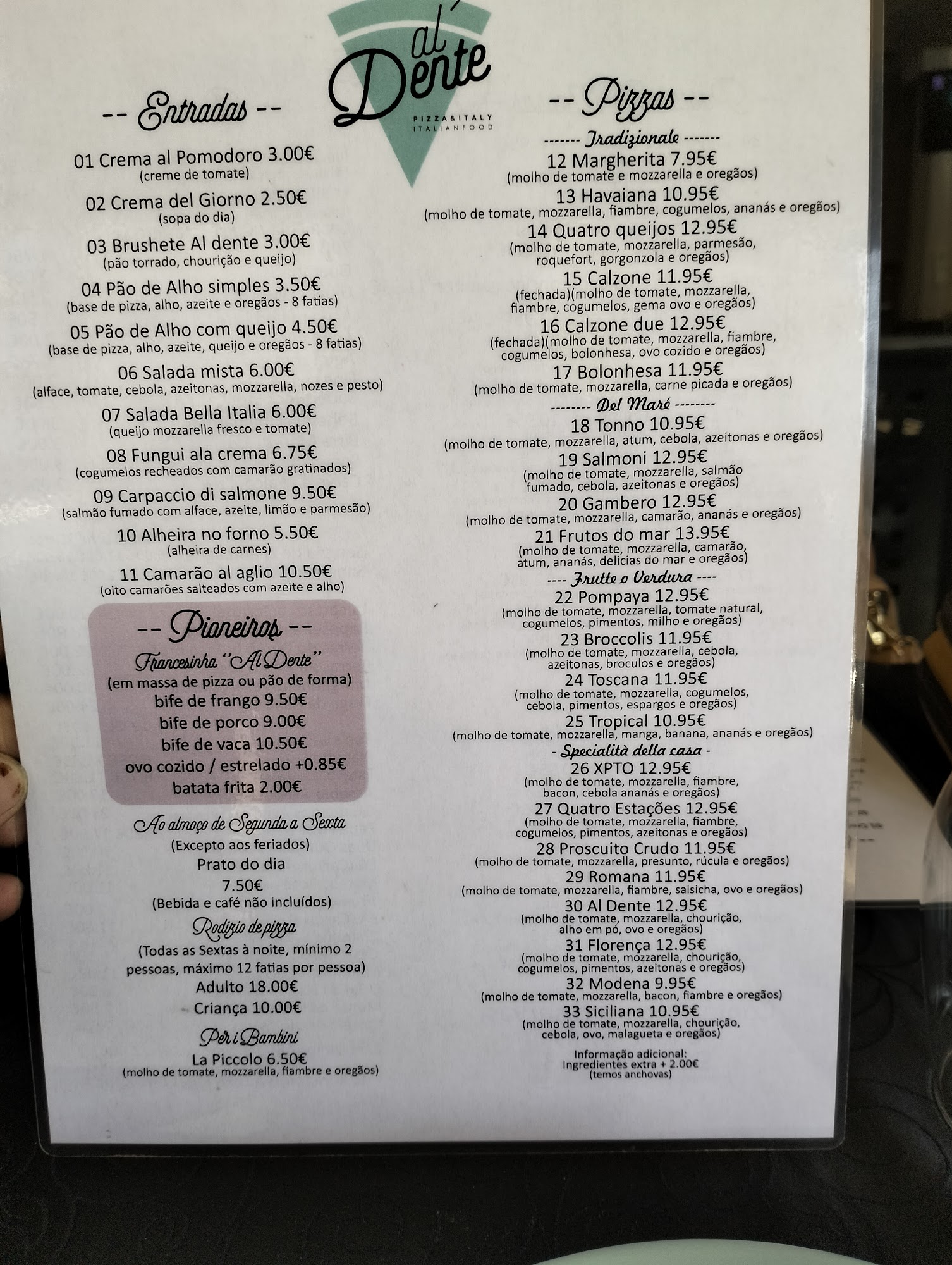Al Dente Menu