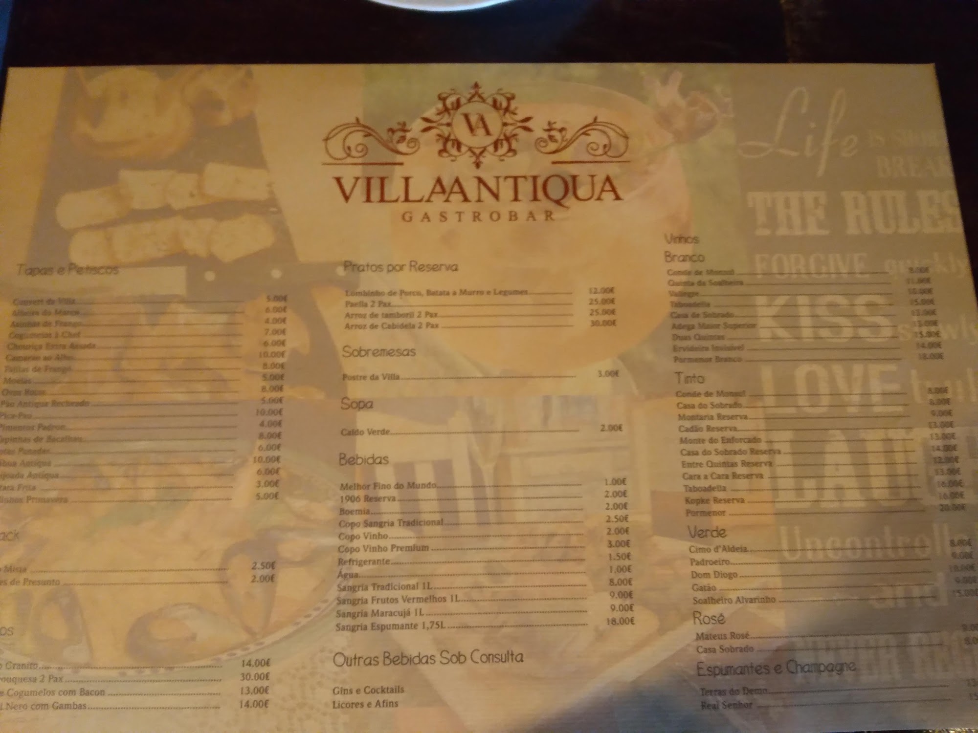 Villa Antiqua Gastrobar Menu