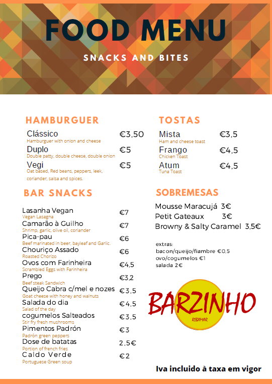 Barzinho Menu