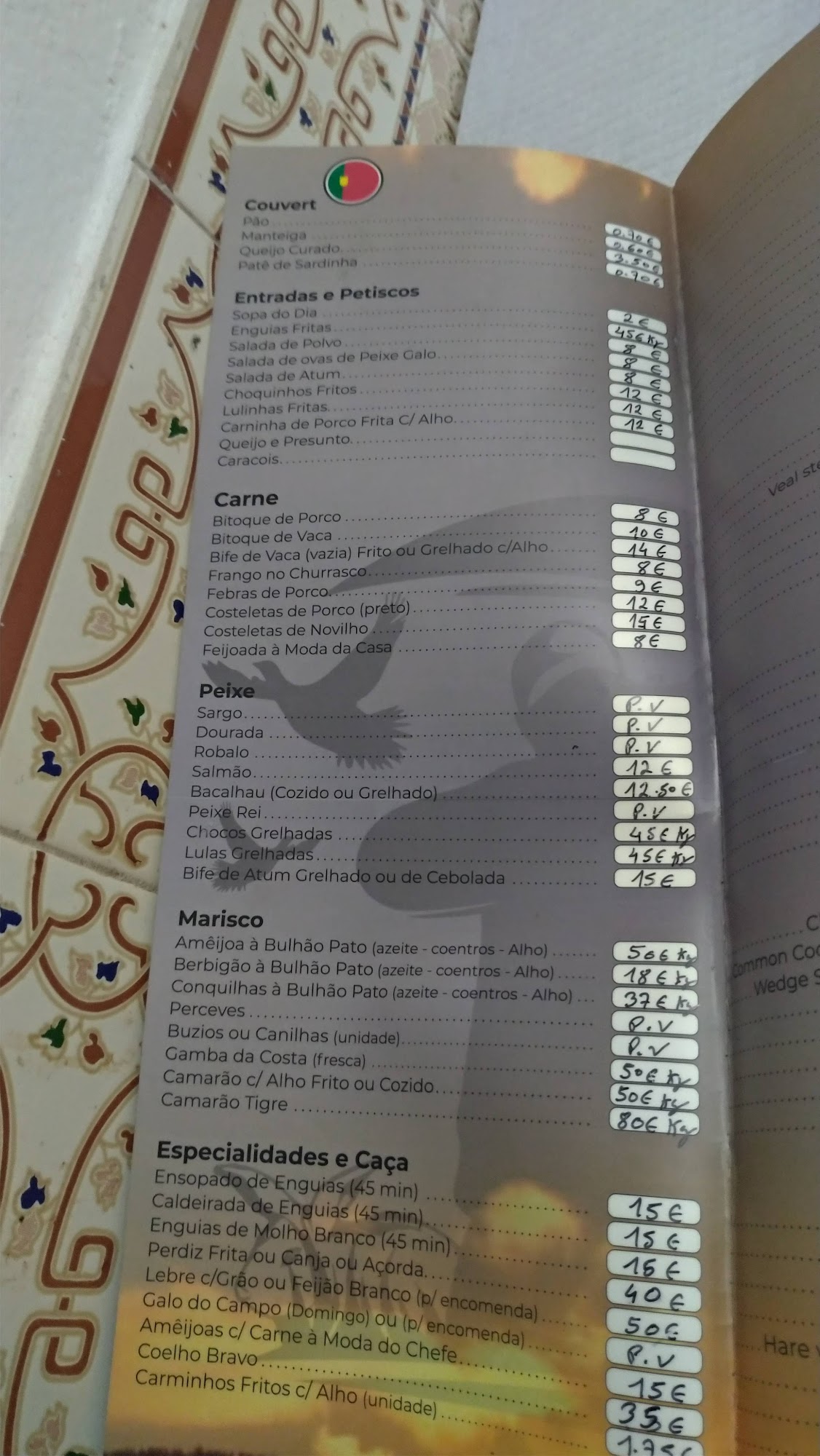 Café Dos Caçadores Menu