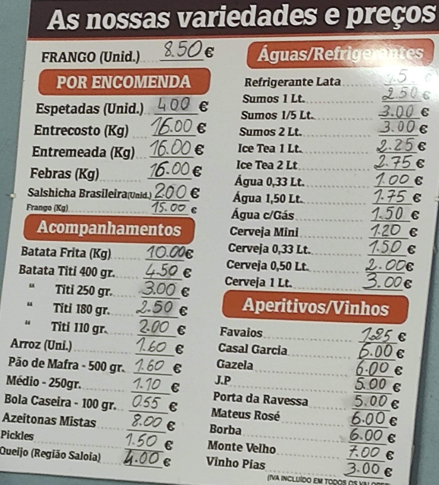 Churrasqueira O Frangueiro Menu