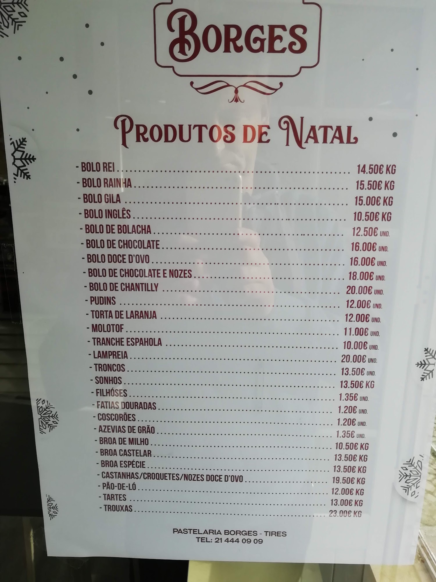 Pastelaria Borges Menu