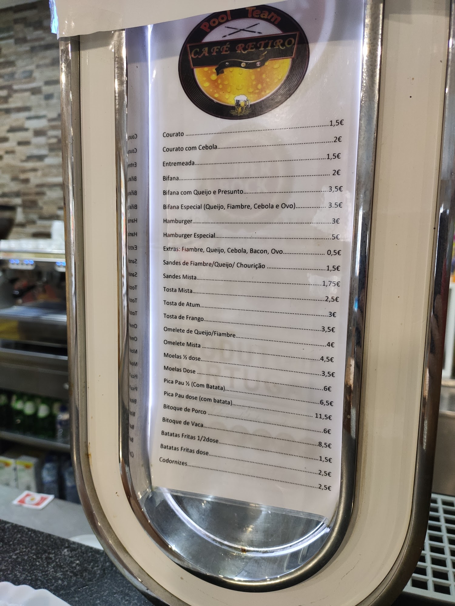 Café Retiro Menu