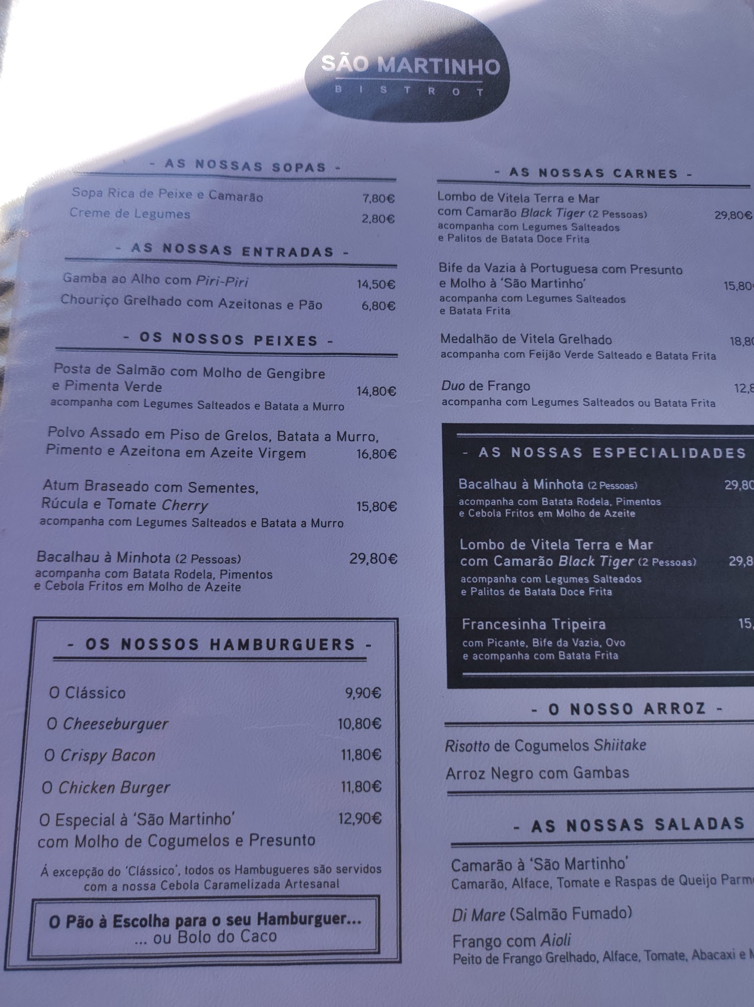 São Martinho Bistrôt Menu
