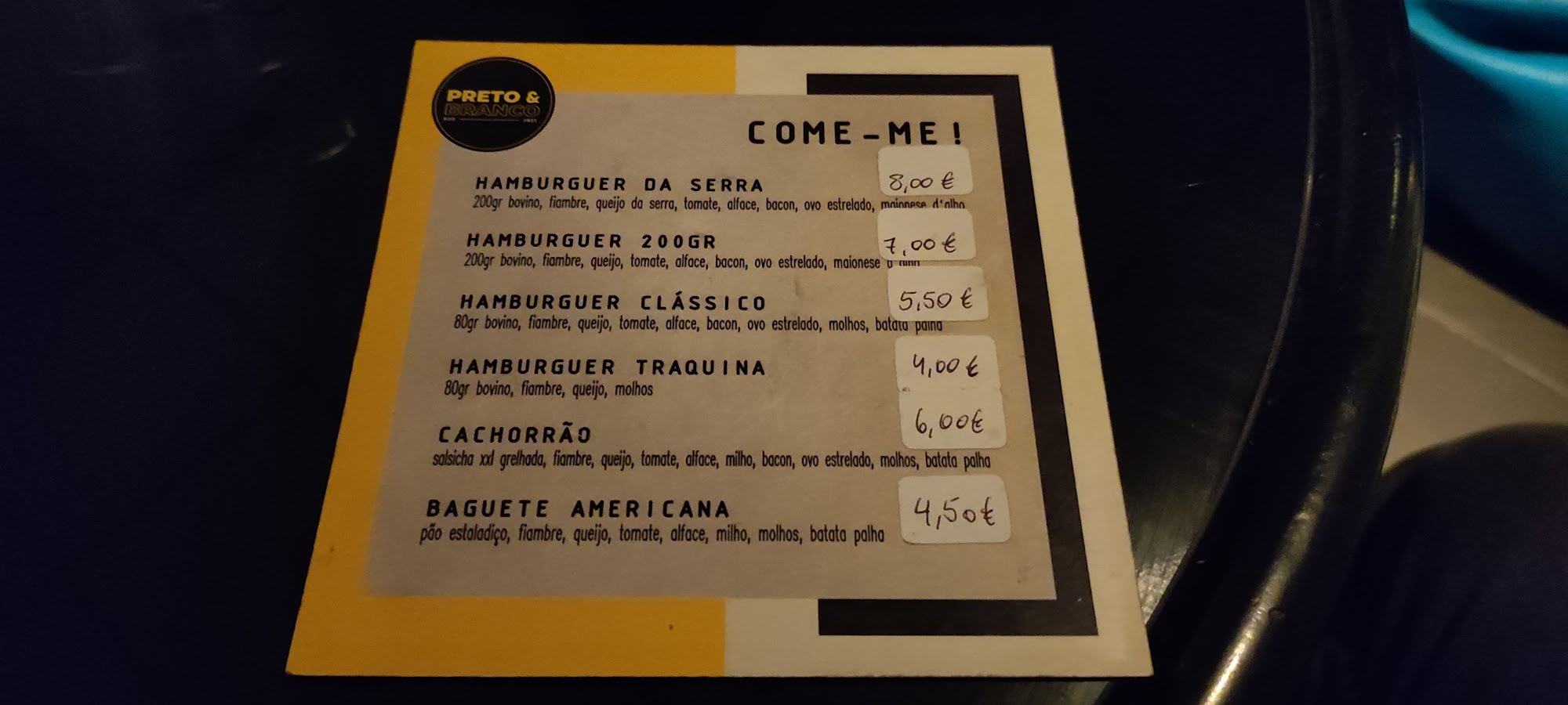 Black & White Bar Menu