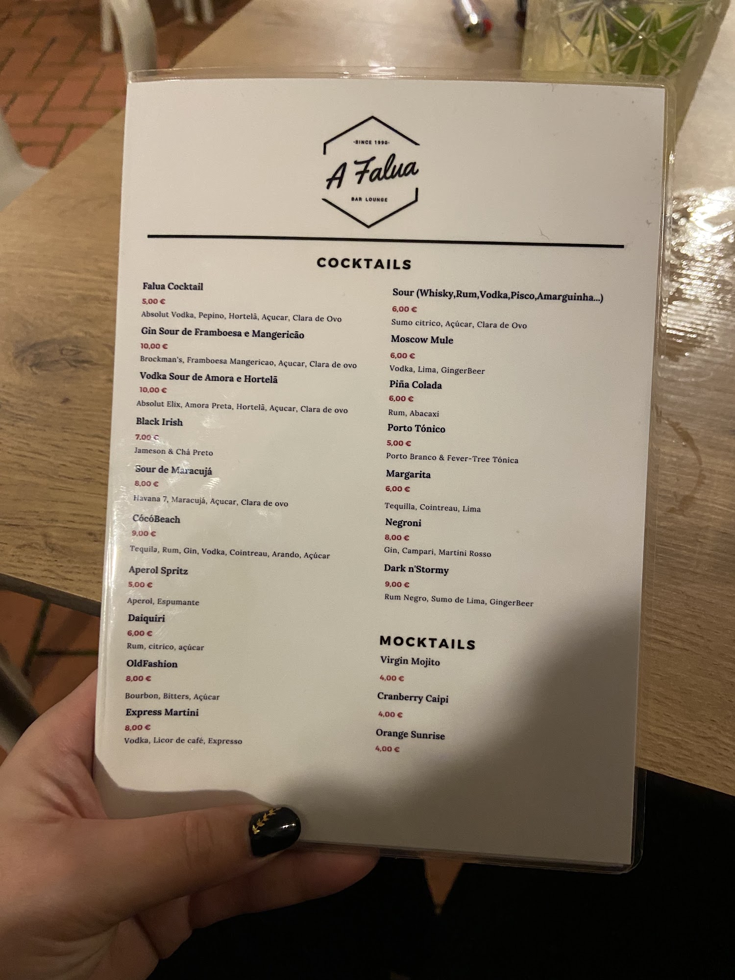A Falua Menu