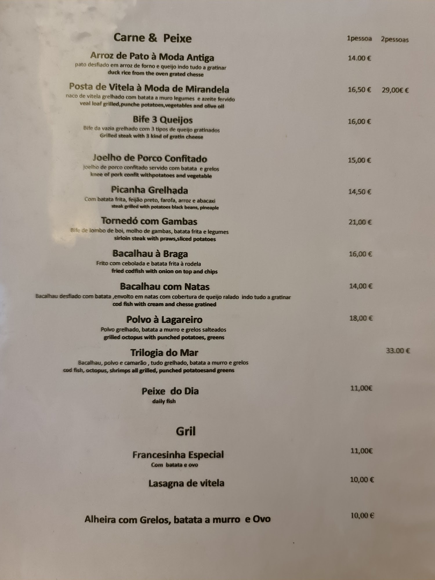 Restaurante O Bodegão Menu