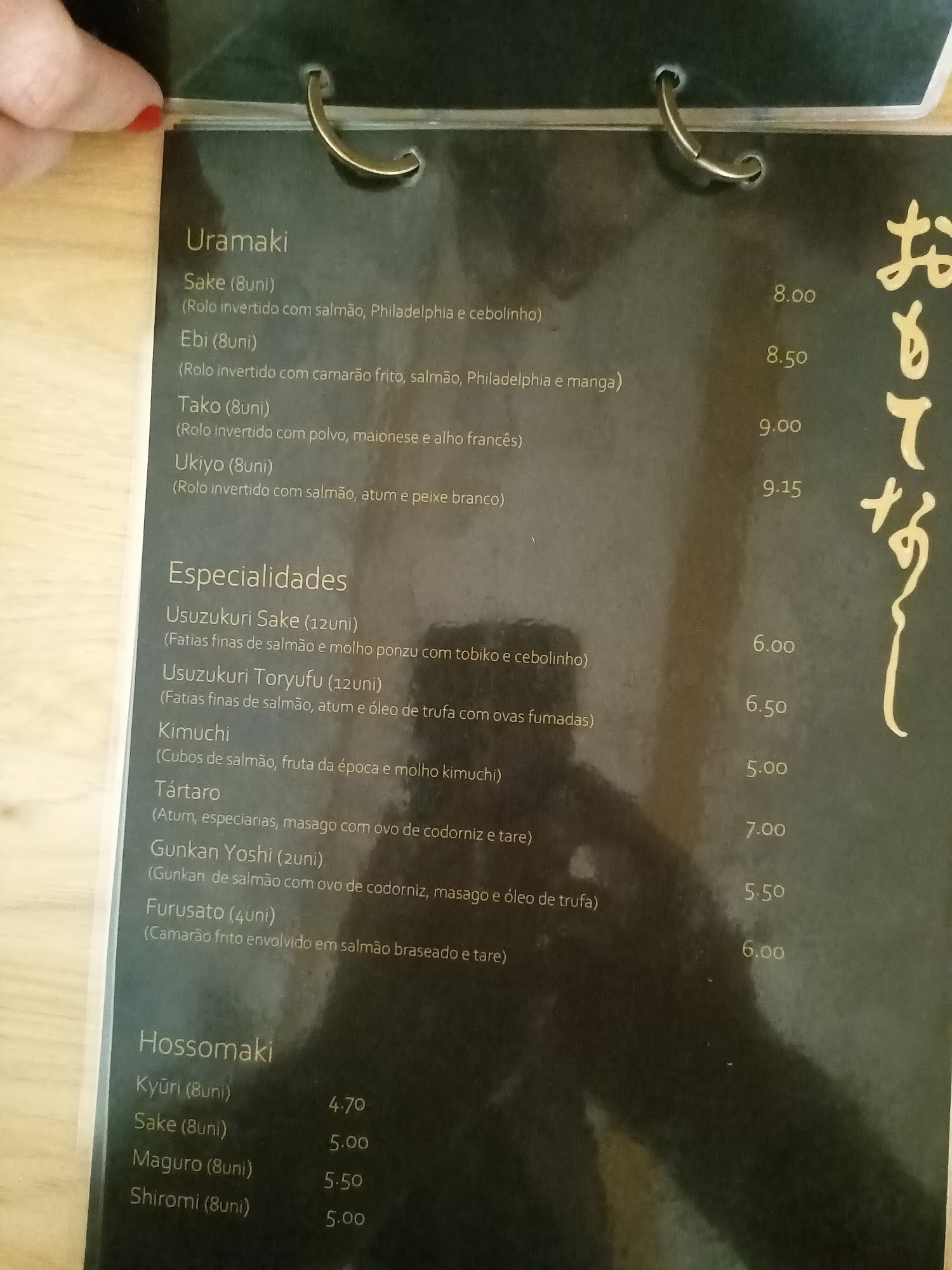 Omotenashi Sushi Bar Menu
