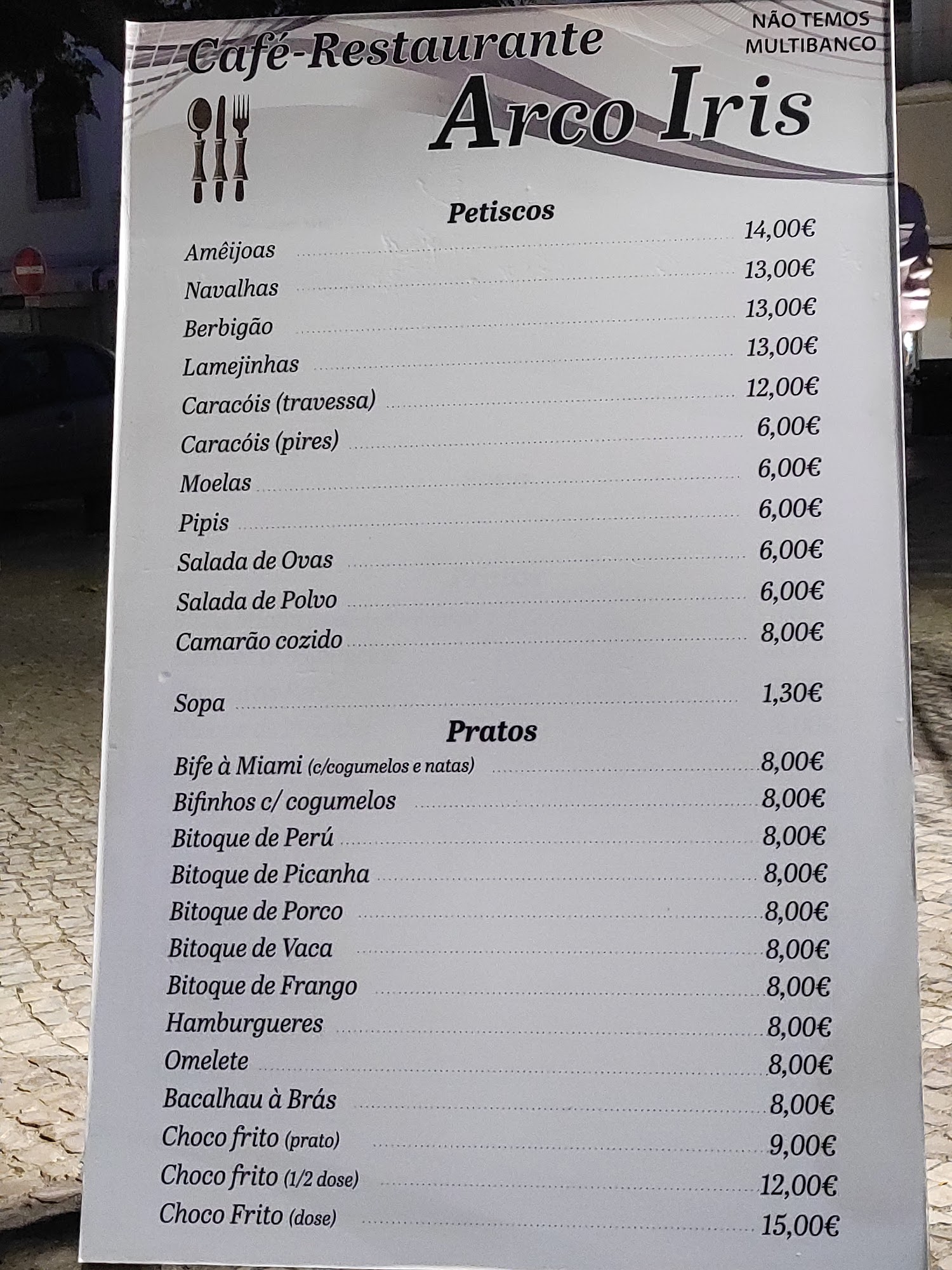 Café Arco Iris Menu