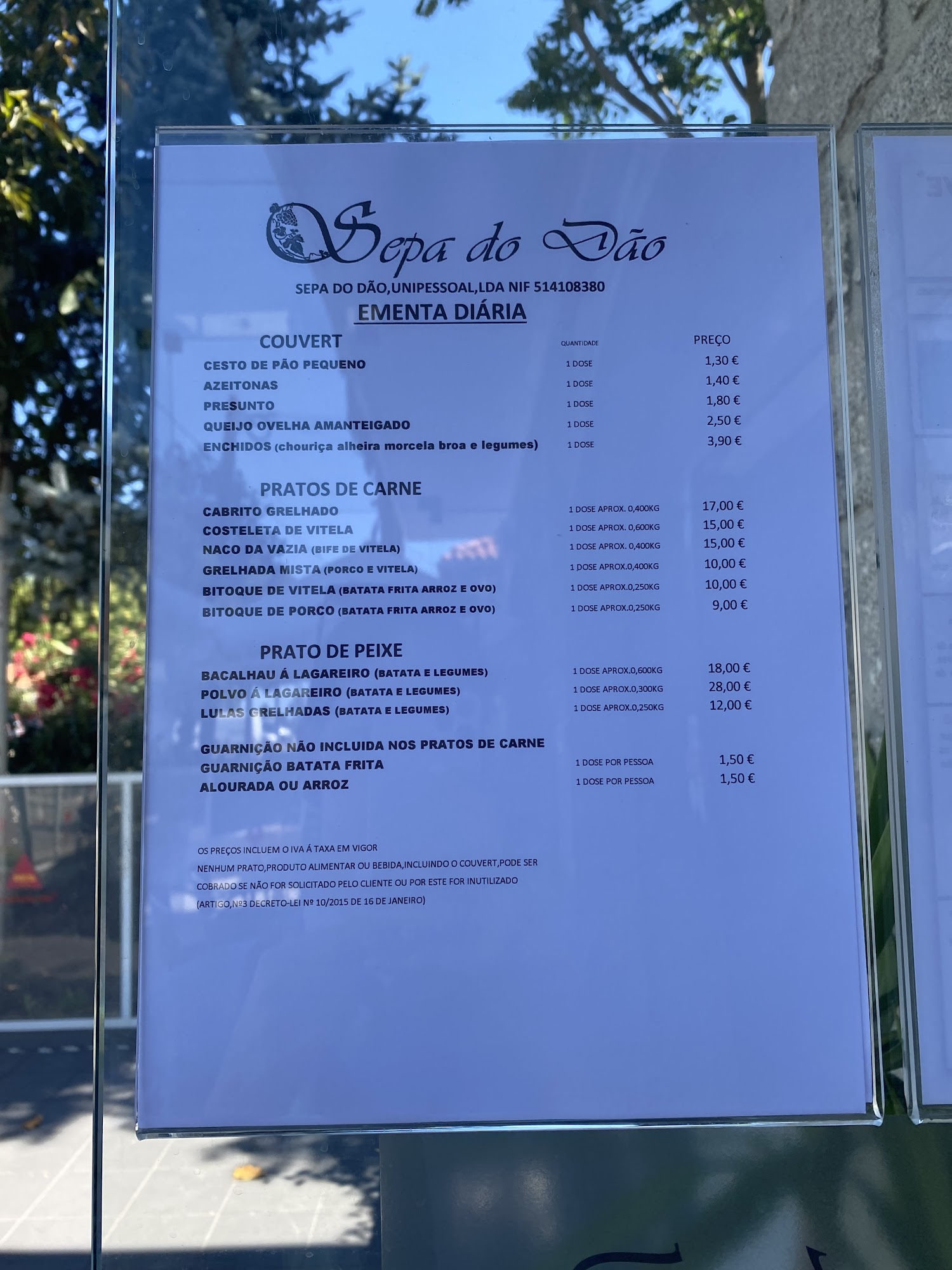 Restaurante Sepa do Dão unip lda Menu