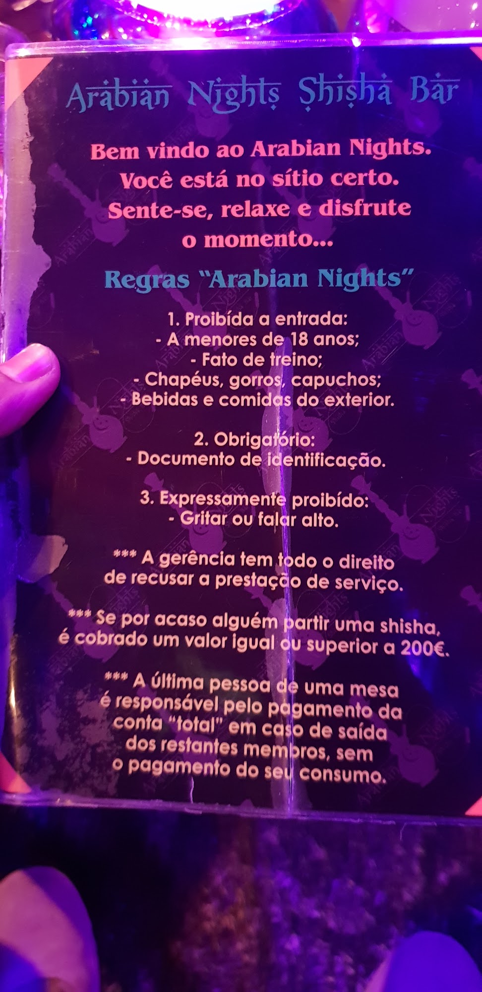 Arabian Nights Shisha Bar Sintra Menu