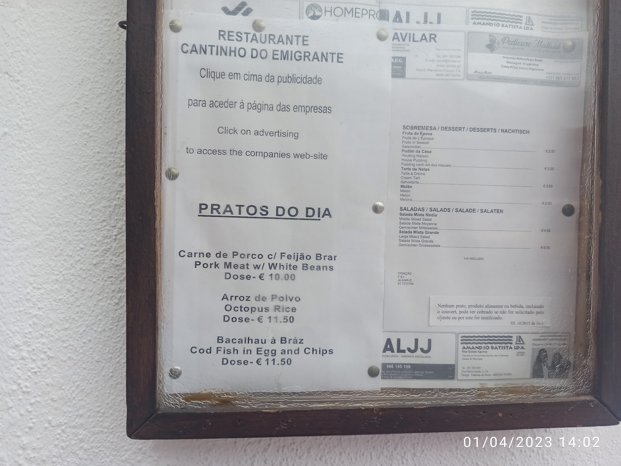 Cantinho do Emigrante Menu