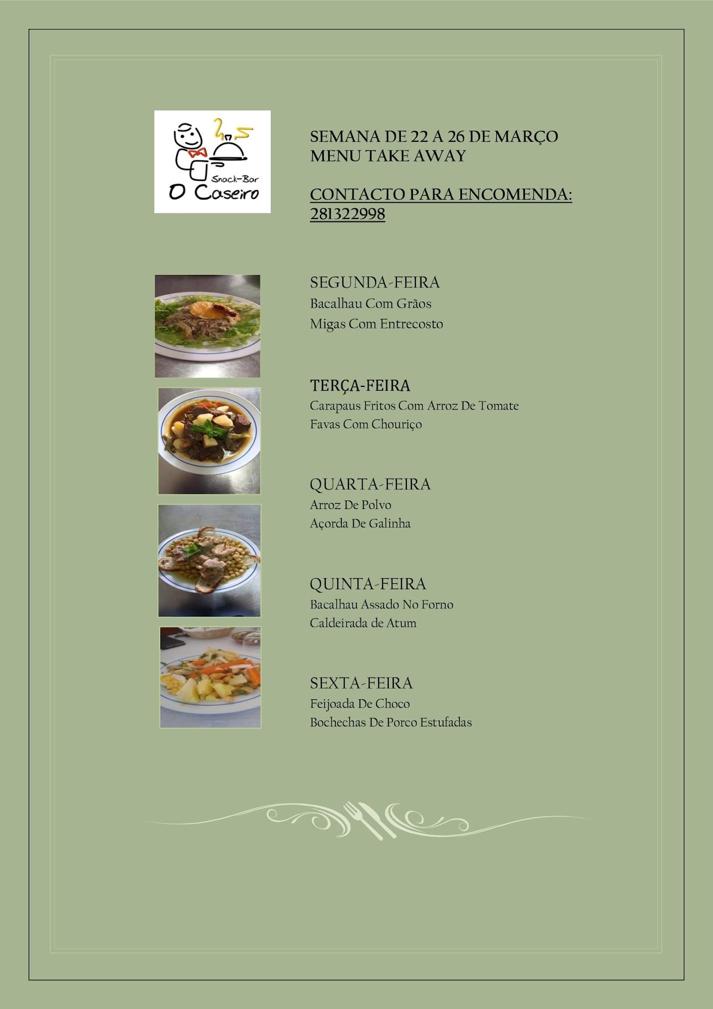 Snack Bar O Caseiro Menu