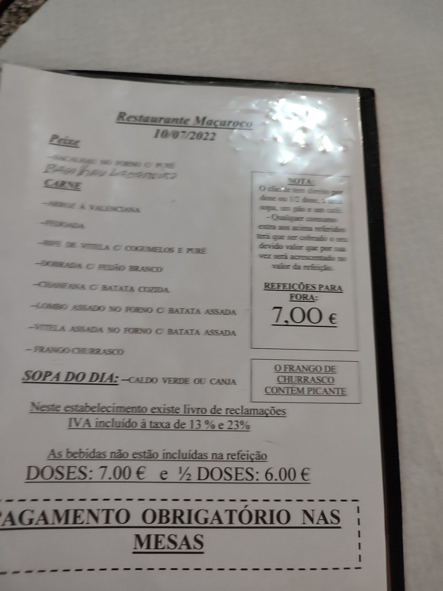 Restaurante Casa Maçaroco Menu