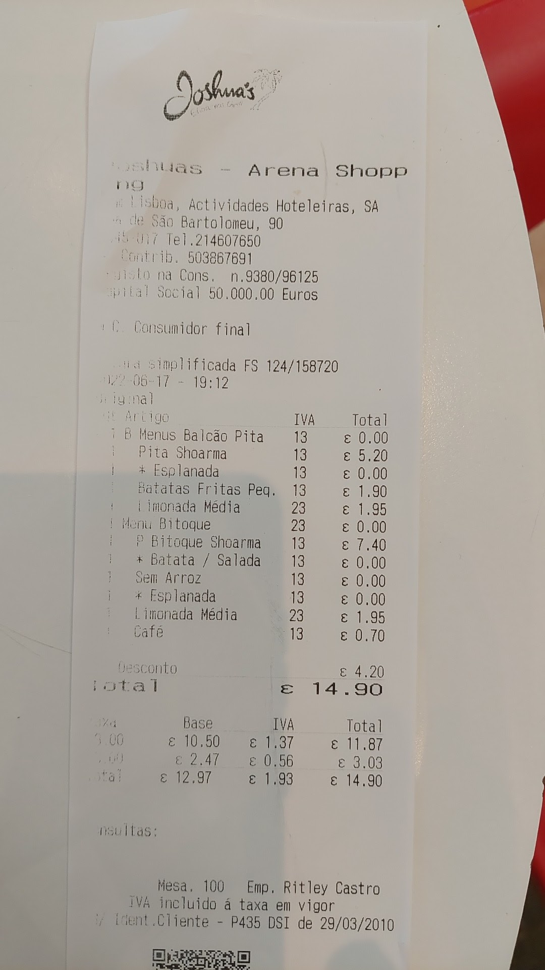 Joshua's Shoarma Grill Menu