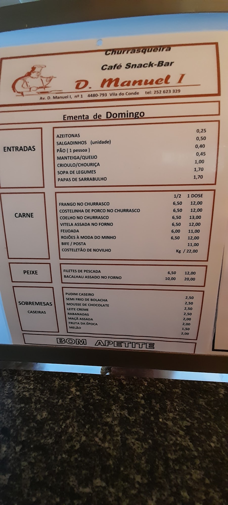 Cafe E Snack-Bar D. Manuel I, Lda. Menu