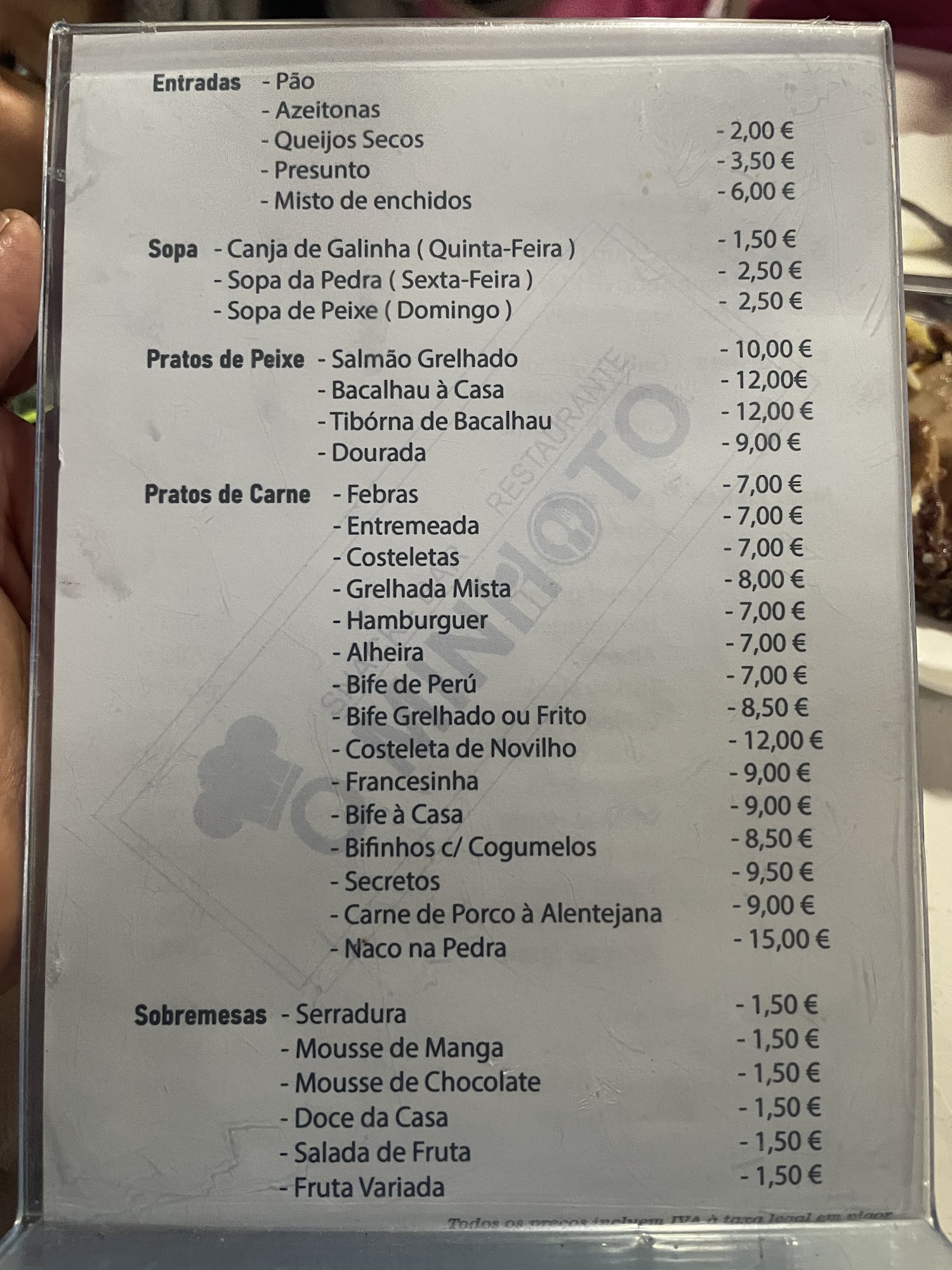 Cafe Resturante Minhoto Altardo Graça Menu