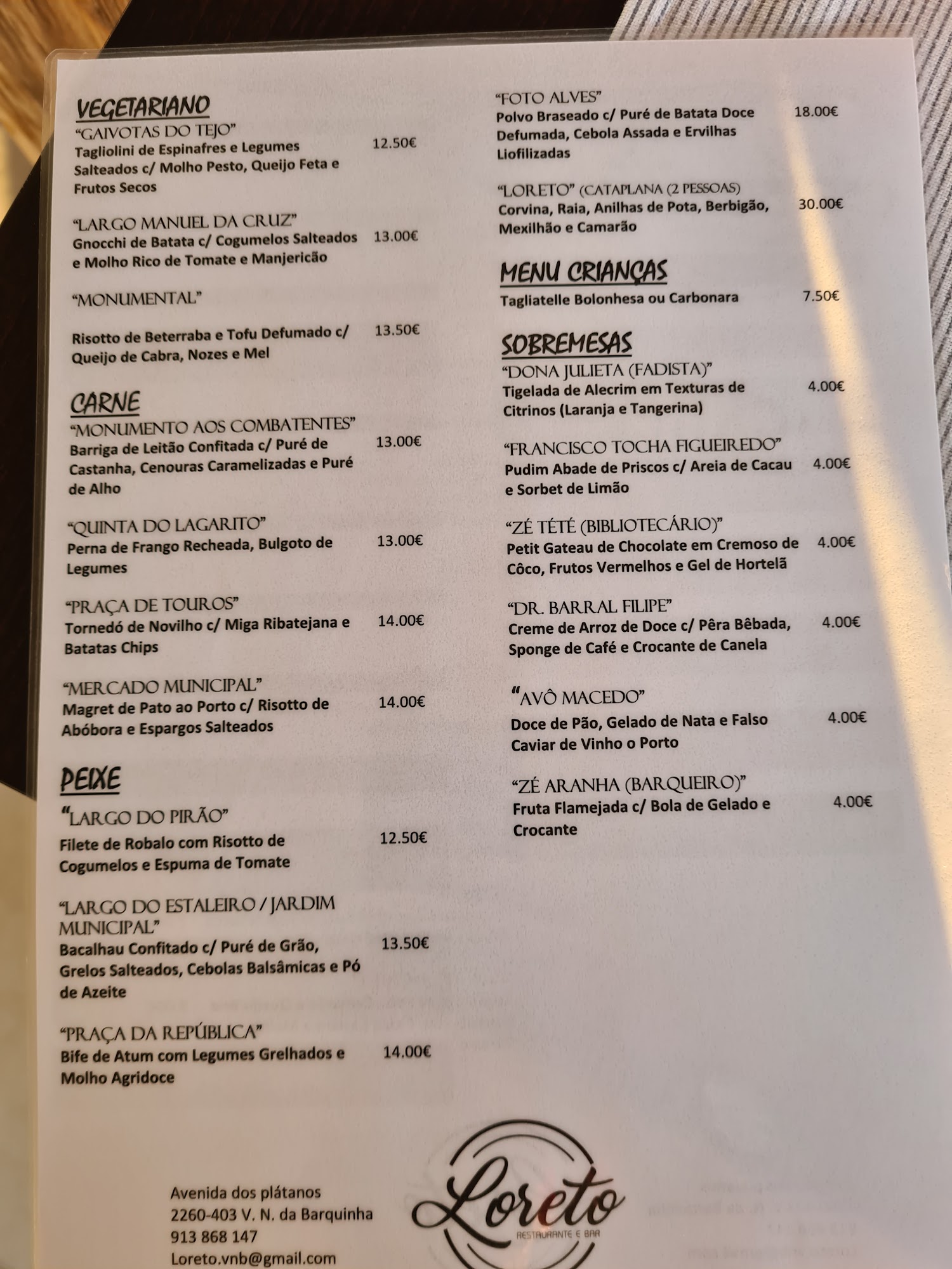 Loreto Menu