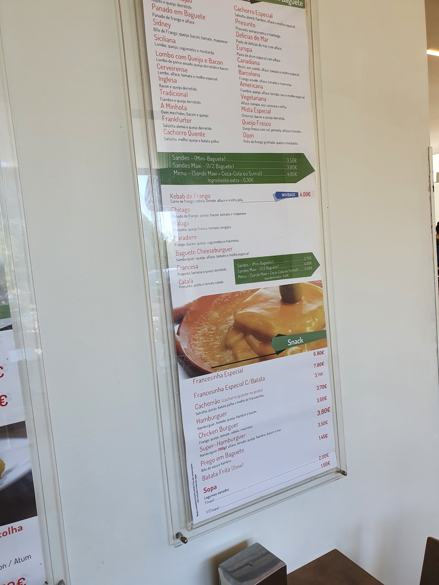 Sandes & Baguetes Menu