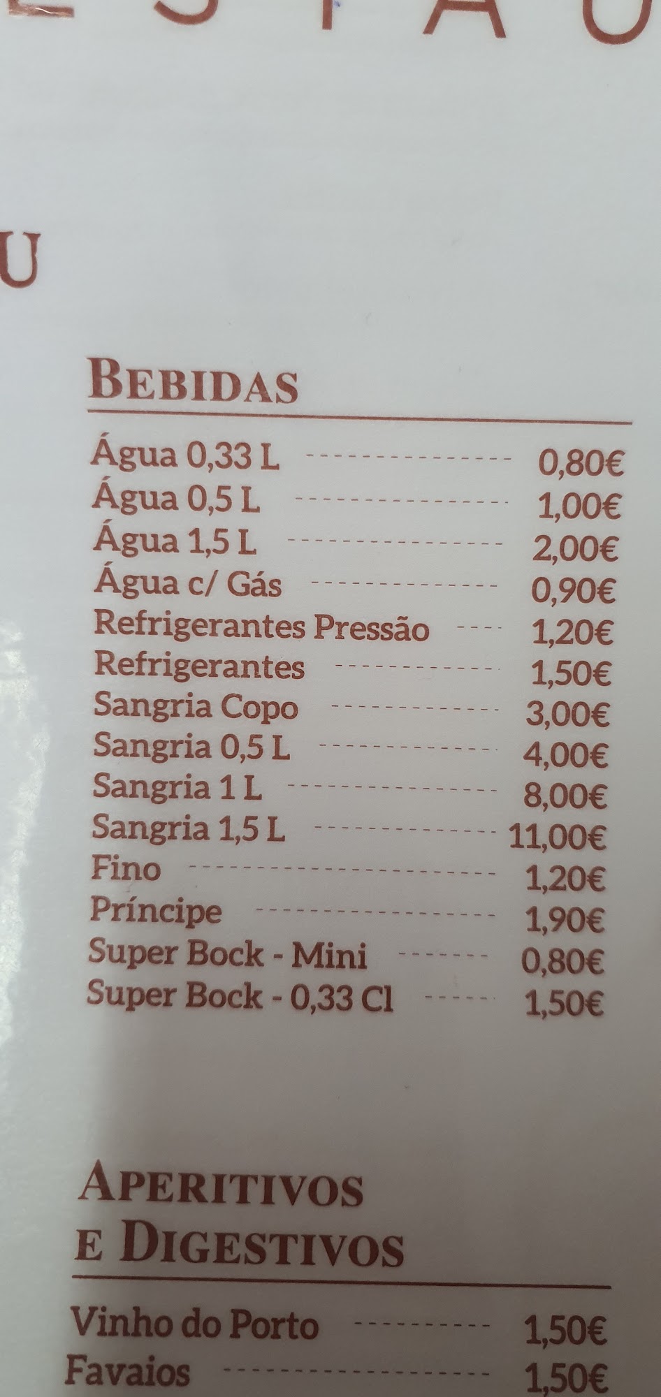 Restaurante Pensão St. António Menu