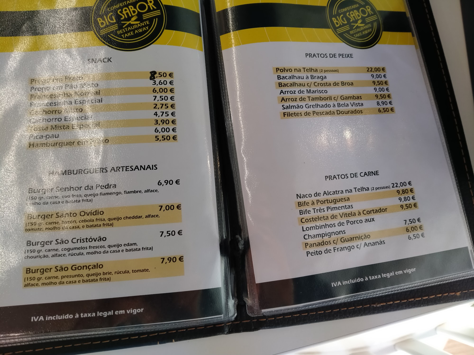 Restaurante Big Sabor Menu