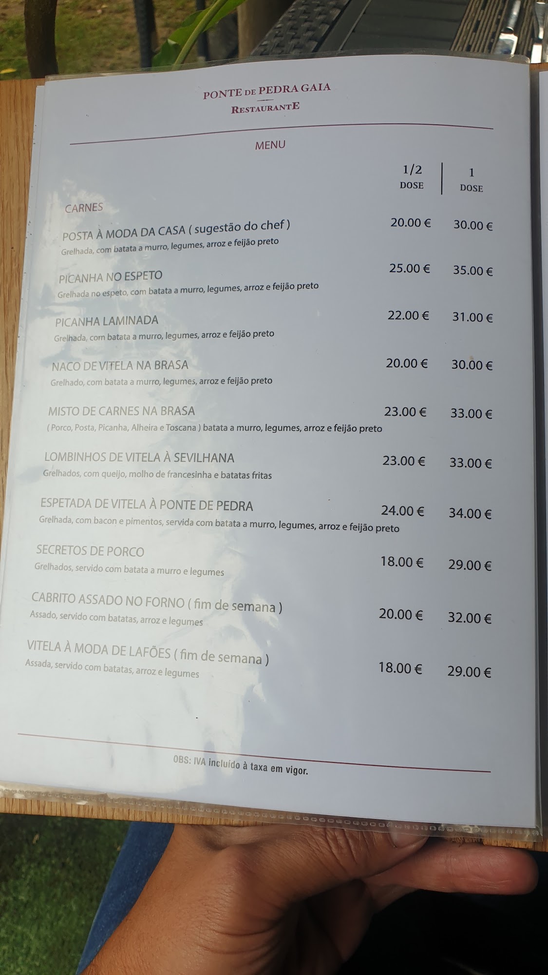 Ponte de Pedra Menu