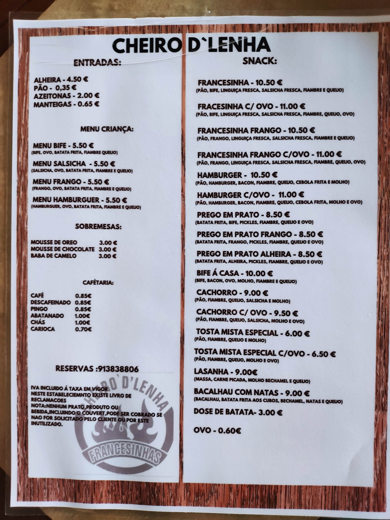 Cheiro D’Lenha Menu