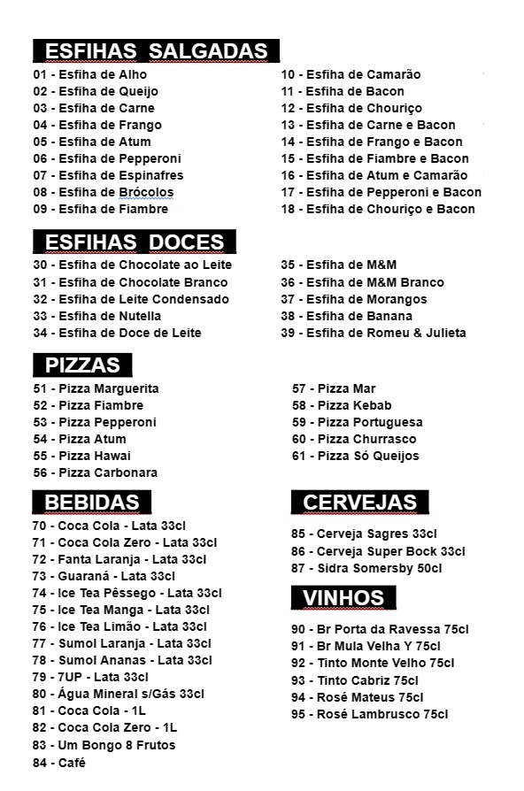 AYA Esfiha e Pizza Menu