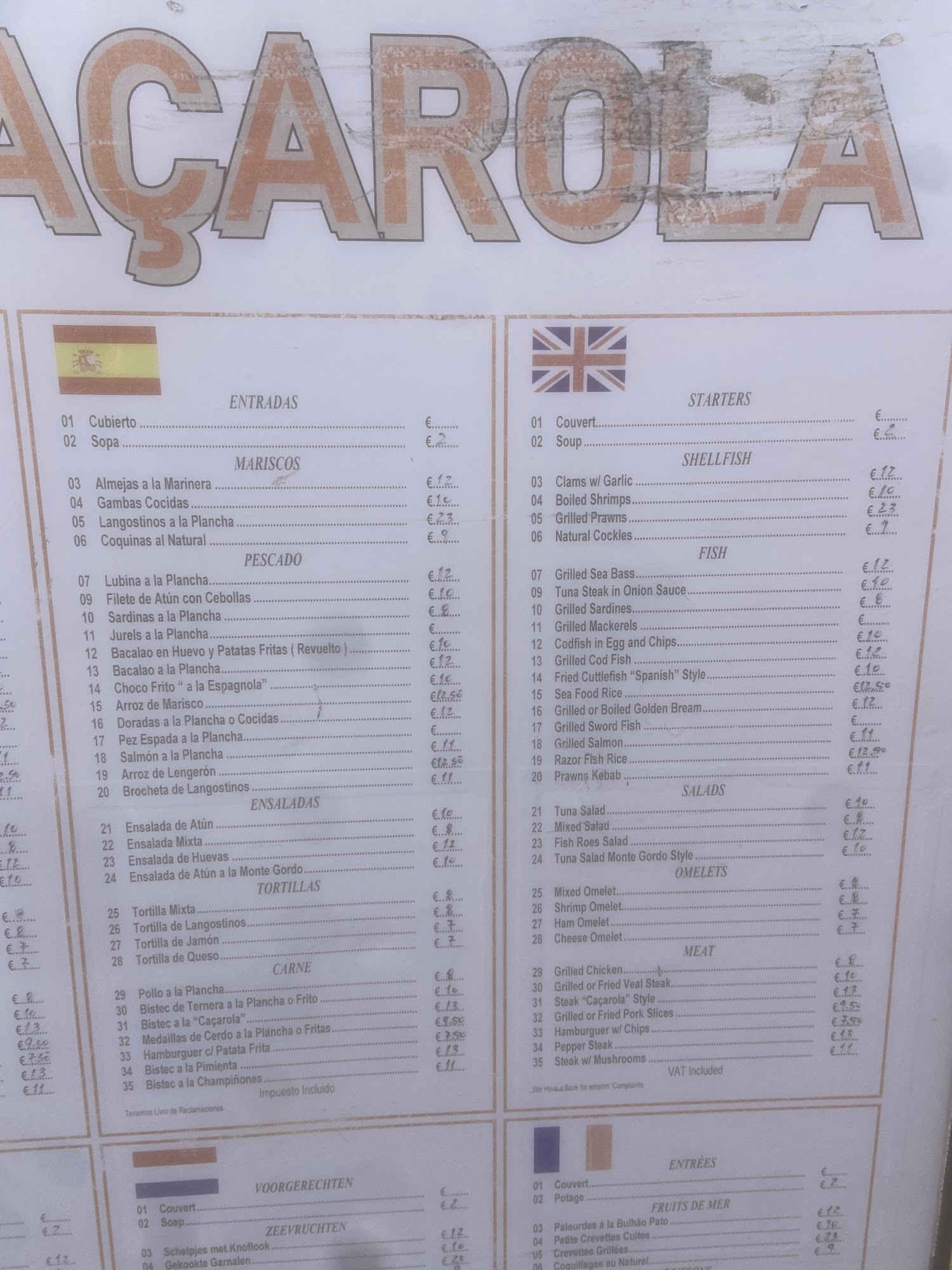 Caçarola Menu