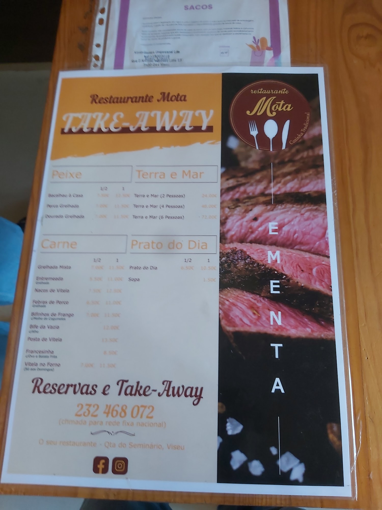 Restaurante Mota Menu