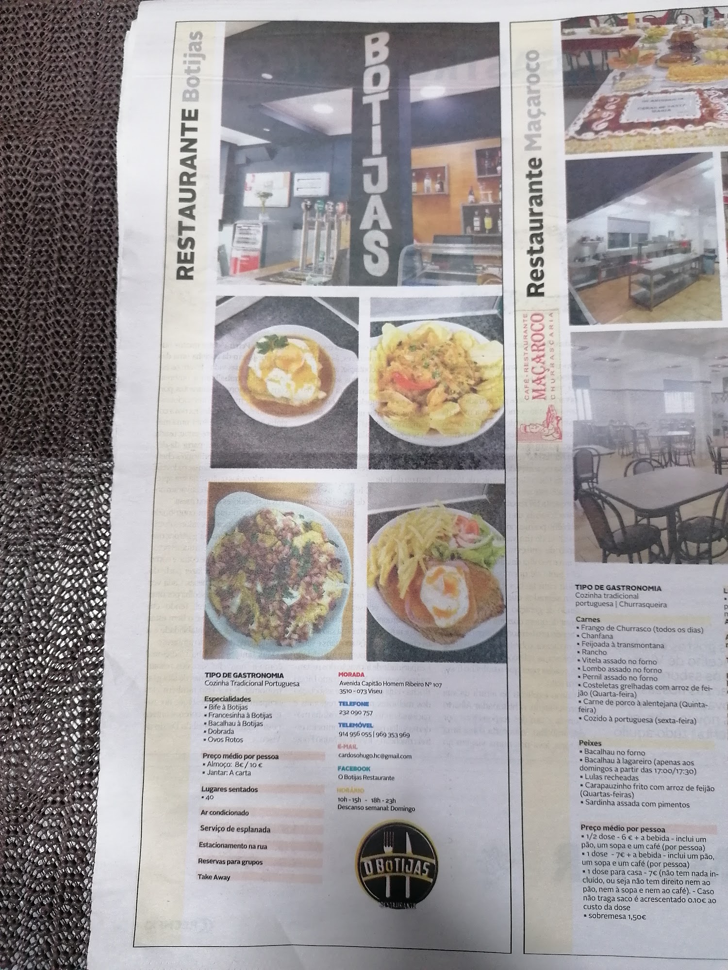 Restaurante o botijas - Prato do dia Menu