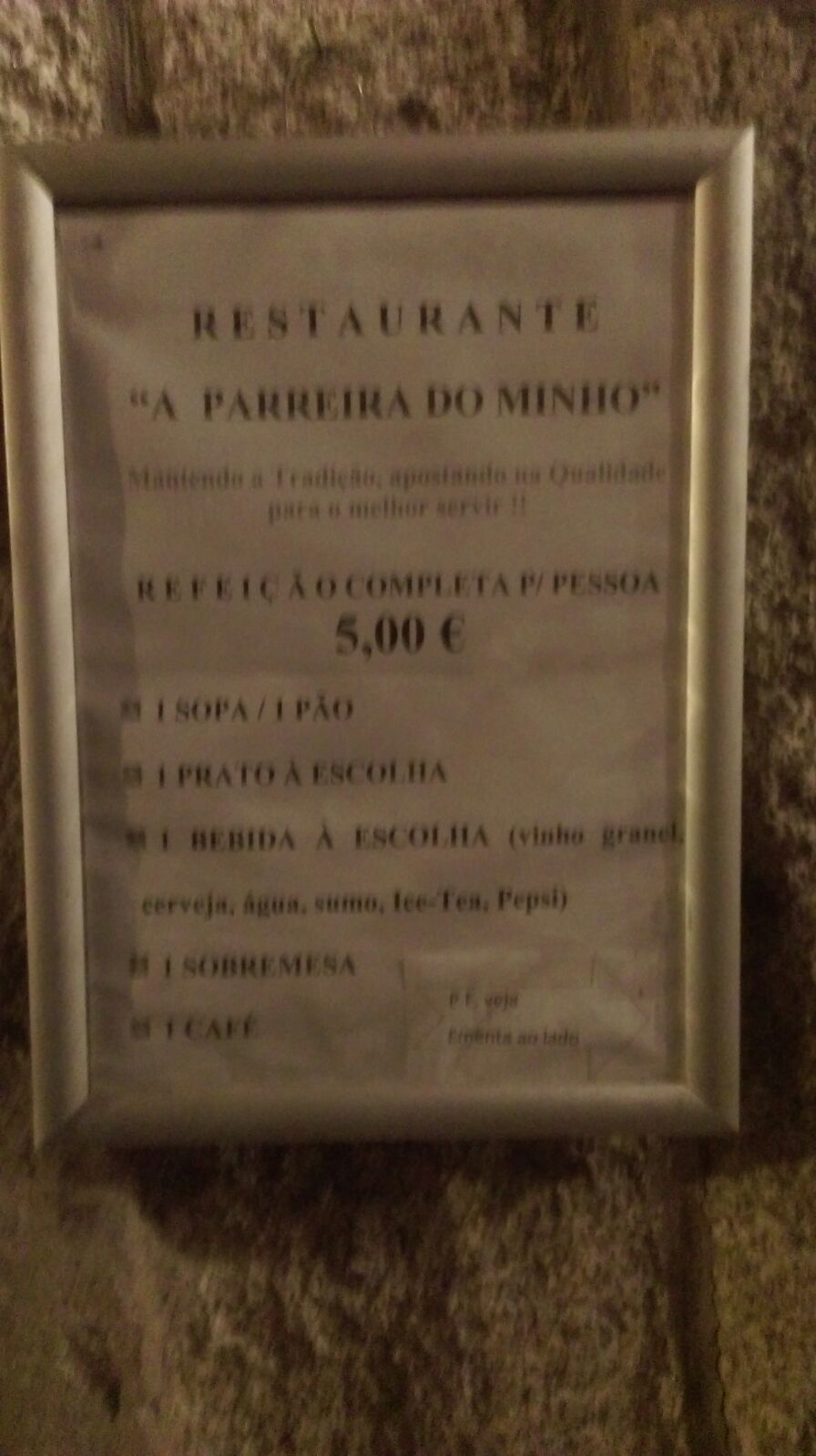 A Parreira do Minho Menu
