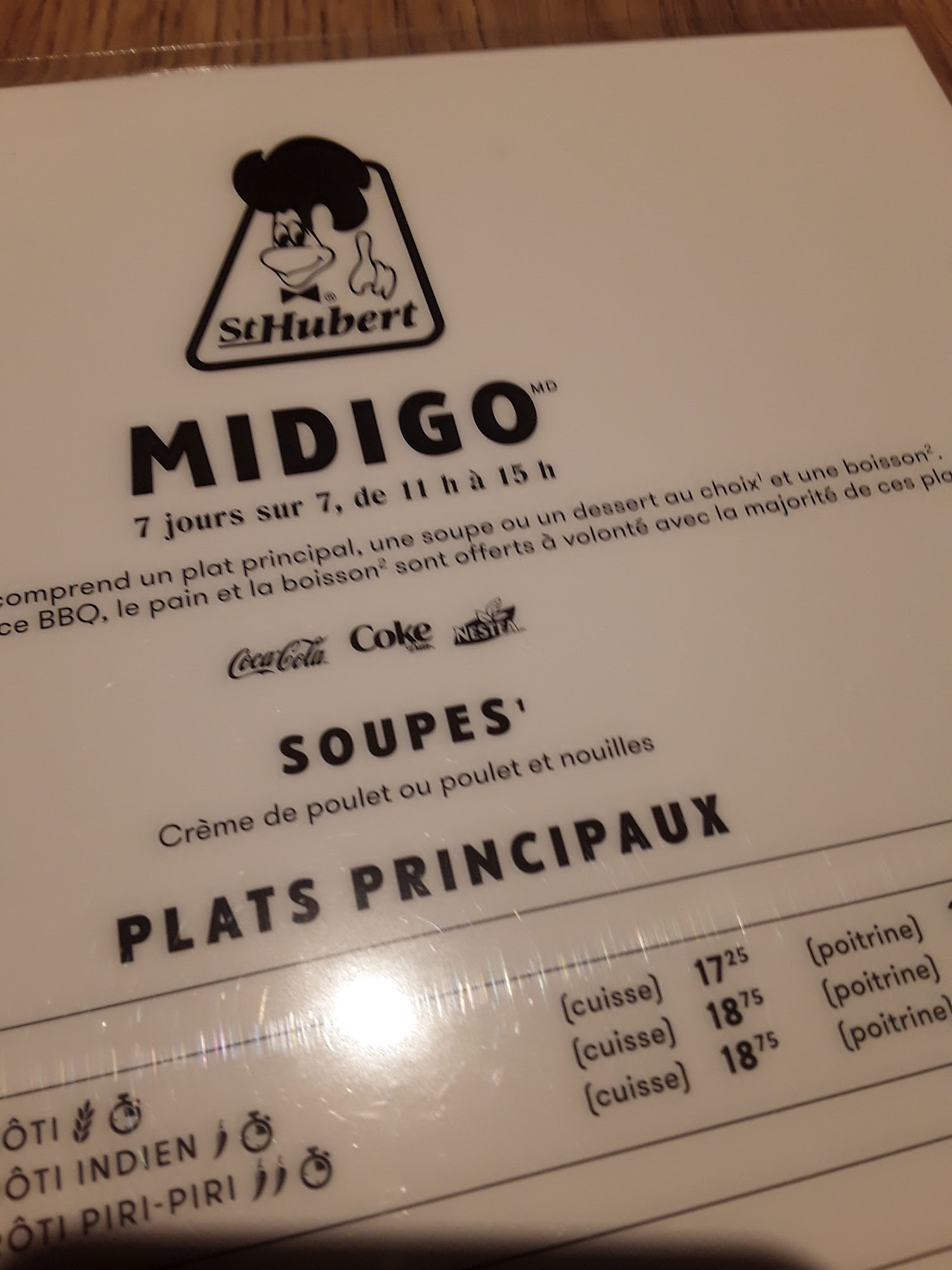 Restaurant et bar St-Hubert Menu