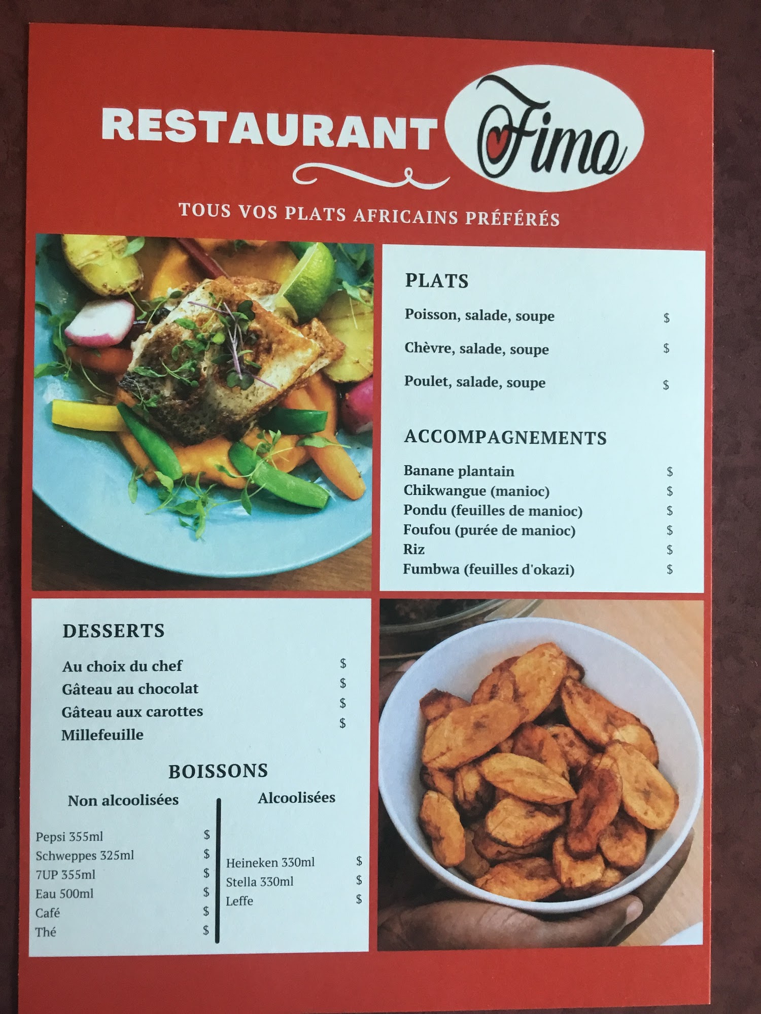 Restaurant Fimo Menu