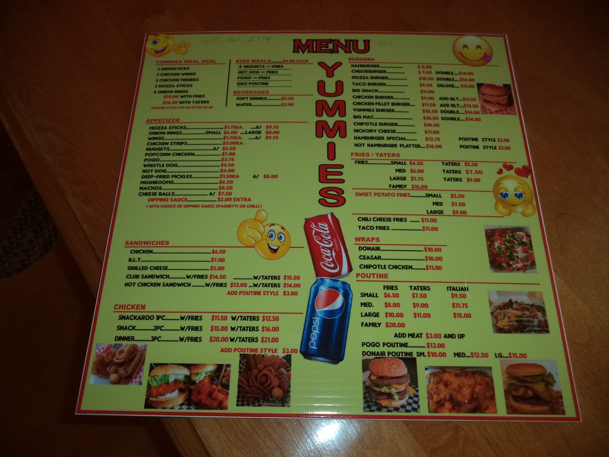 Yummies Snack Shack Menu