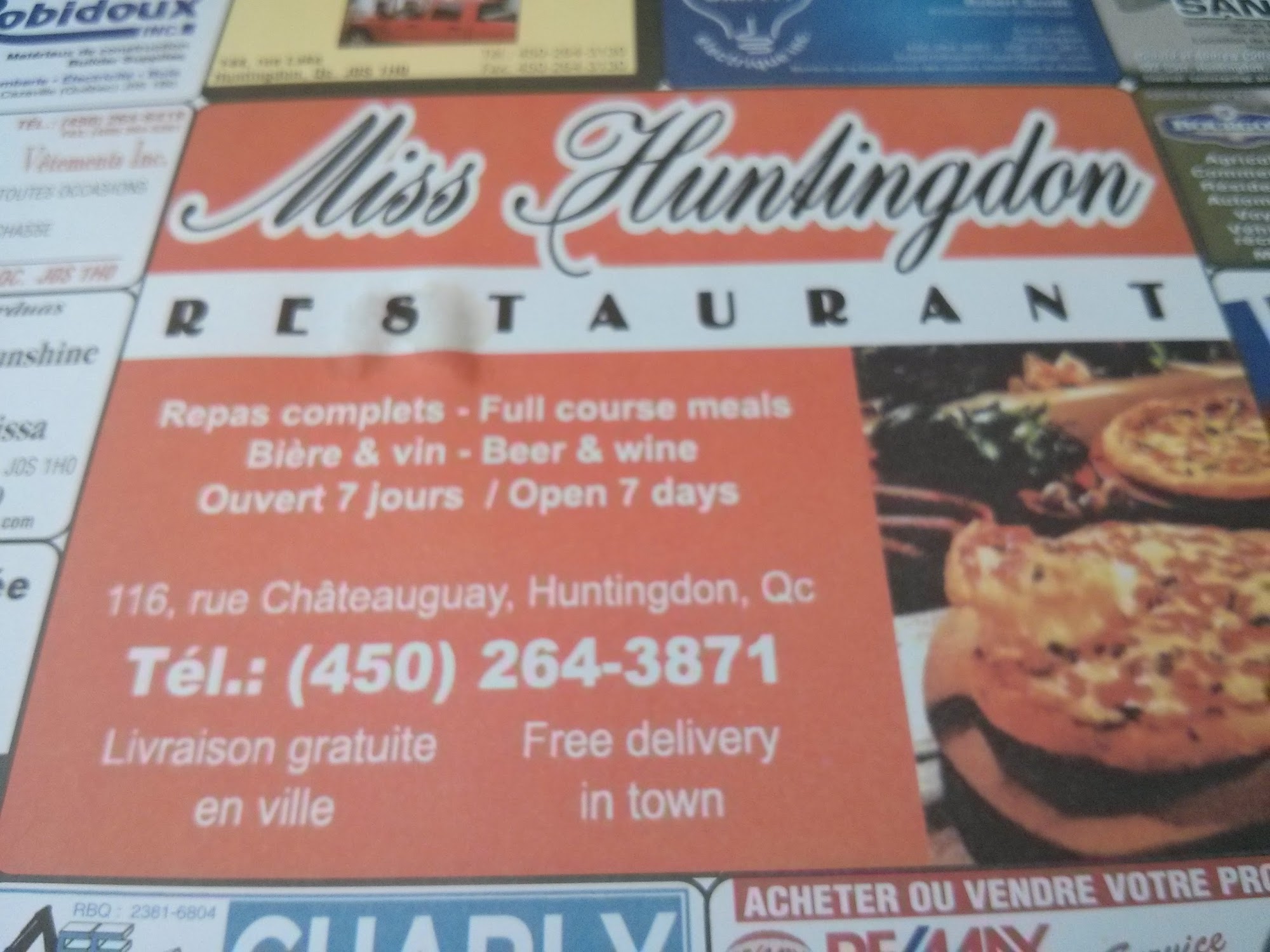 Miss Huntingdon Restaurant Menu