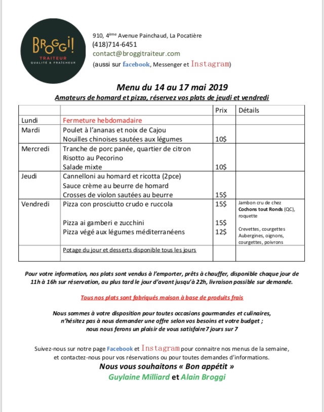 BROGGI Traiteur Menu