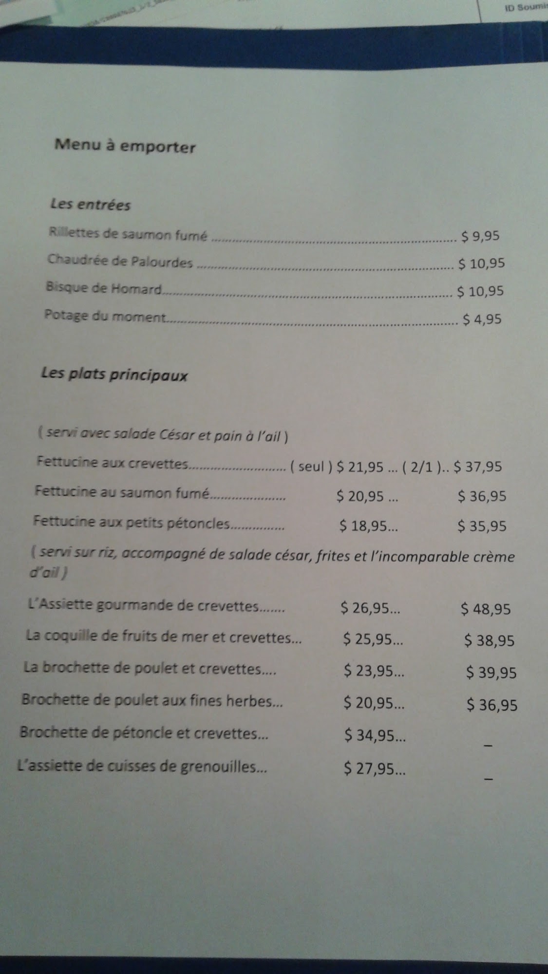 Restaurant Crevettes Plus Menu