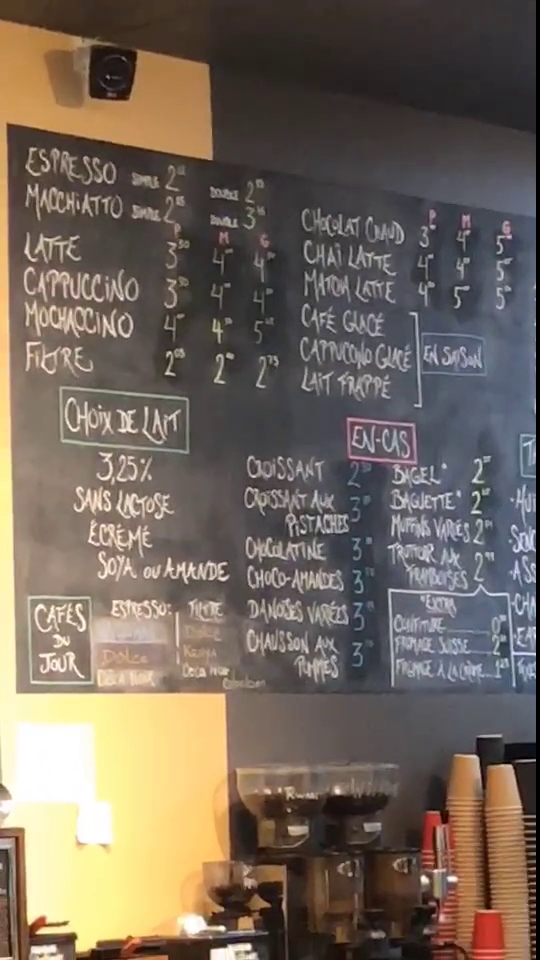 Les Cafés Européens Menu